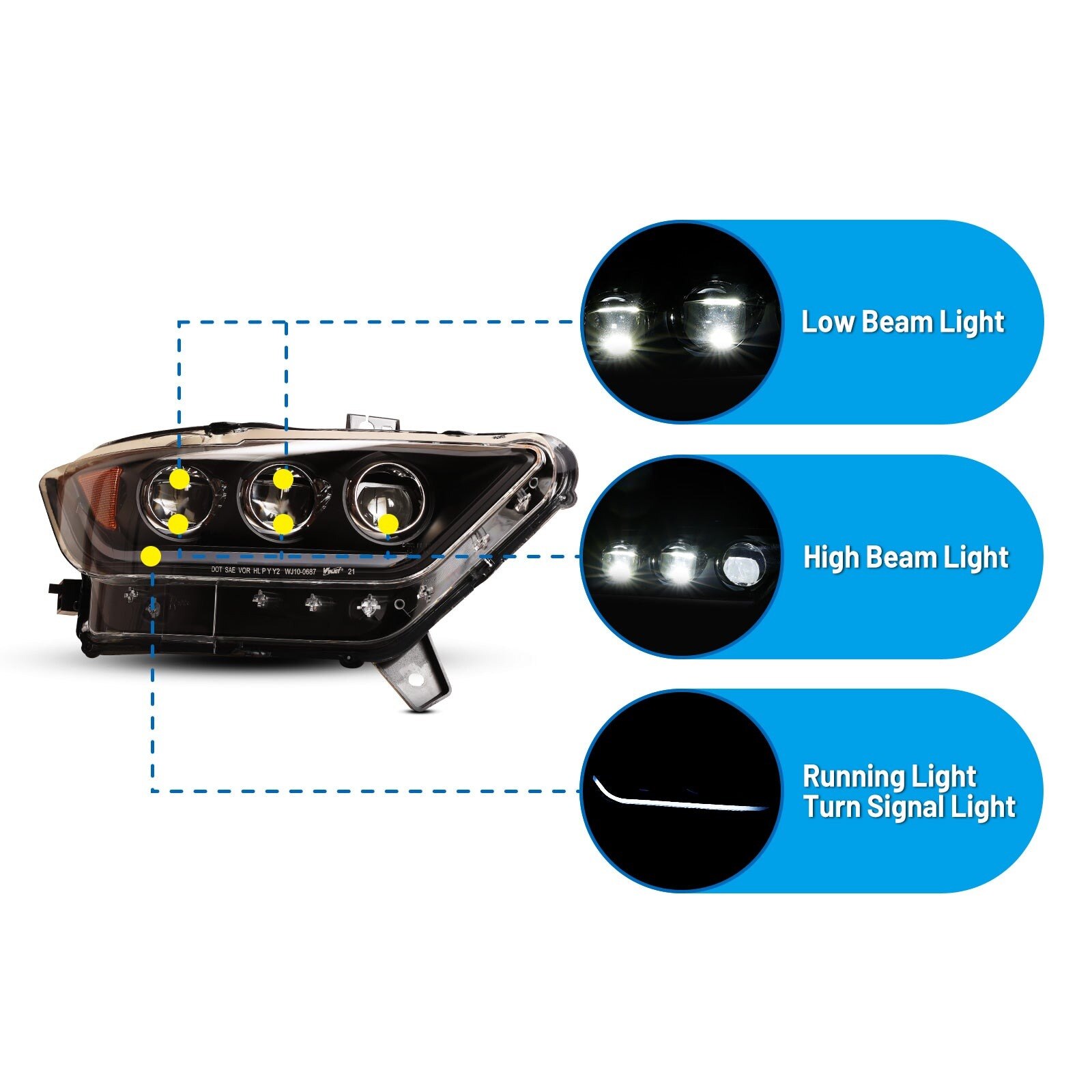 15-17 Ford Mustang: Renegade Projector LED Headlights - Black/Clear photo 4