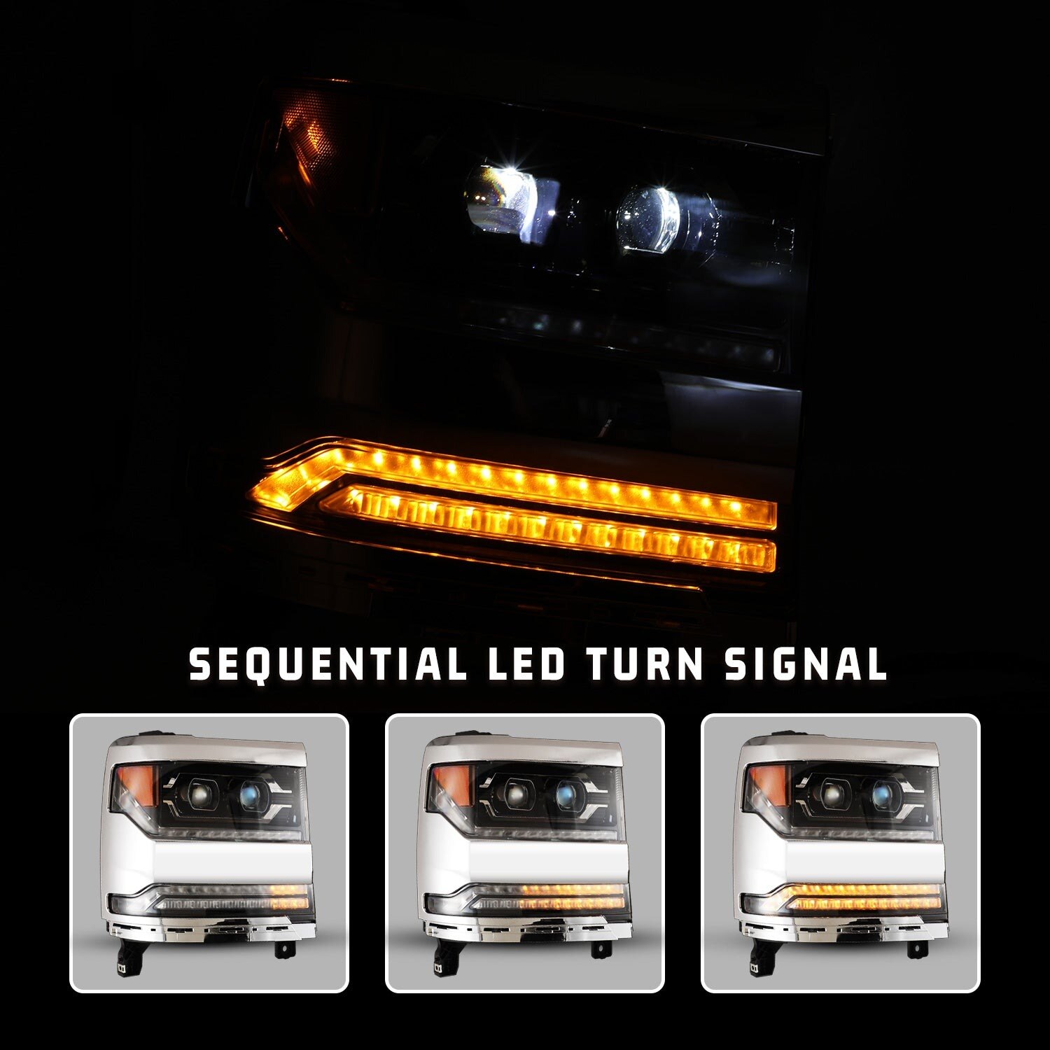 16-18 Chevrolet Silverado 1500: Renegade Projector LED Headlights - Gloss Black/Clear photo 3