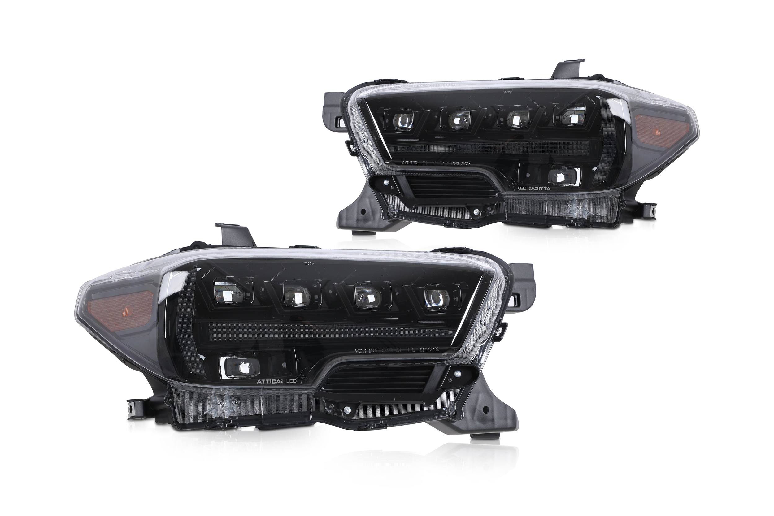 16-23 Toyota Tacoma: Attica Headlights - Glossy Black/Clear/Smoke Glow Bar