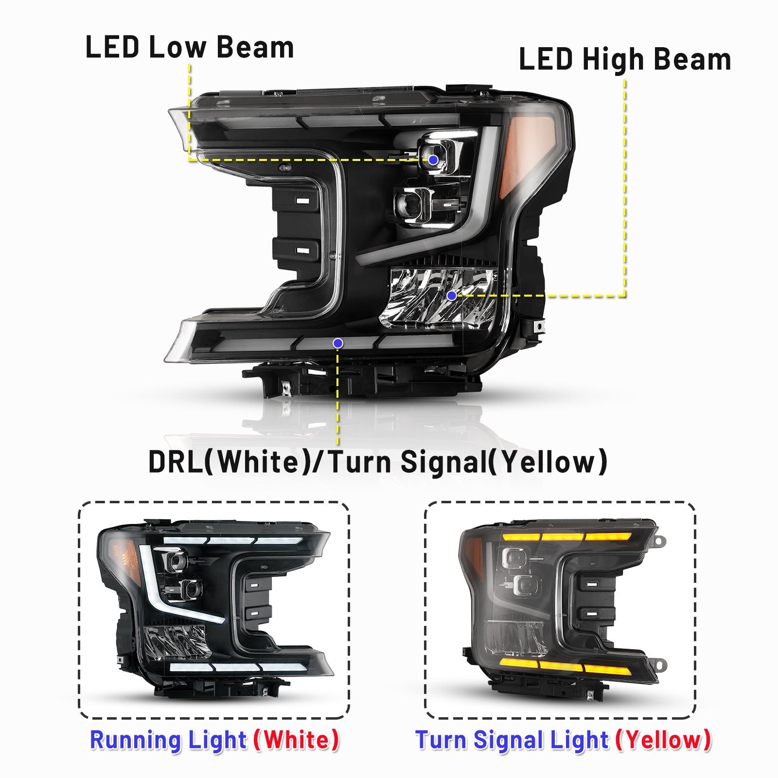 18-20 Ford F-150: Renegade Projector LED Headlights - Black/Clear photo 3