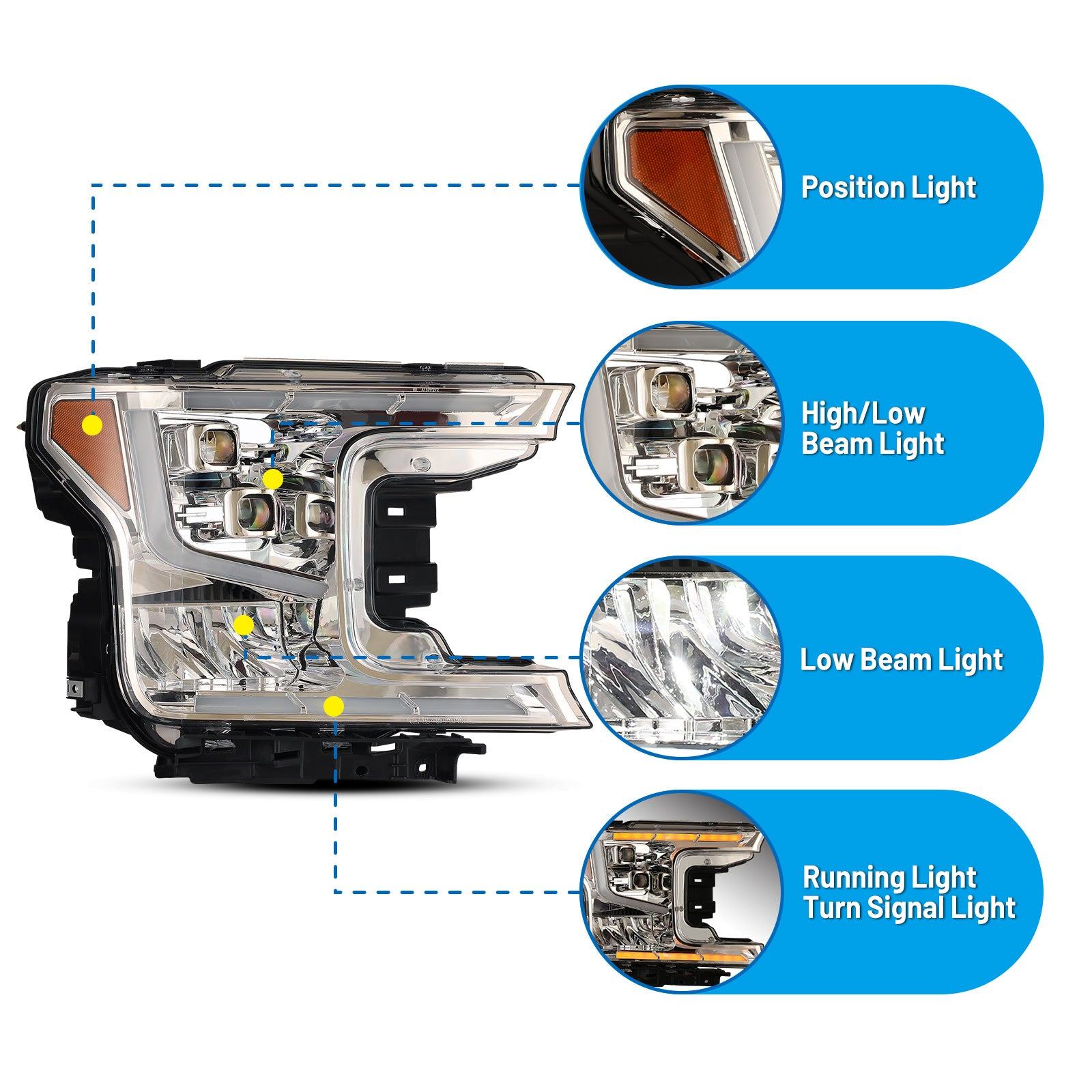 18-20 Ford F-150: Renegade Projector LED Headlights - Chrome/Clear photo 2