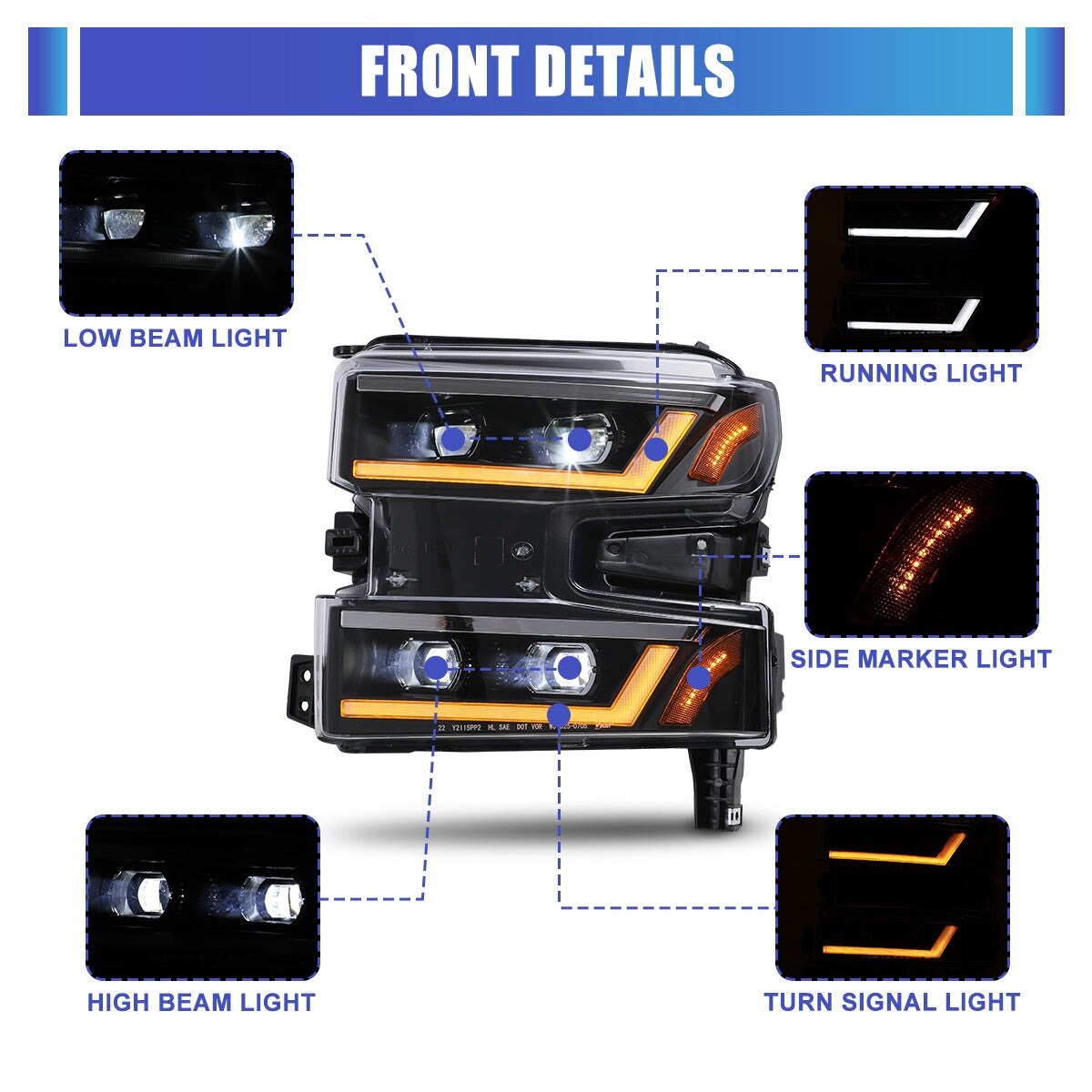 19-21 Chevrolet Silverado: Renegade Projector LED Headlights - Black/Clear photo 2