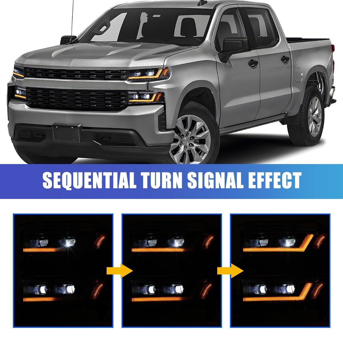 19-21 Chevrolet Silverado: Renegade Projector LED Headlights - Black/Clear photo 4