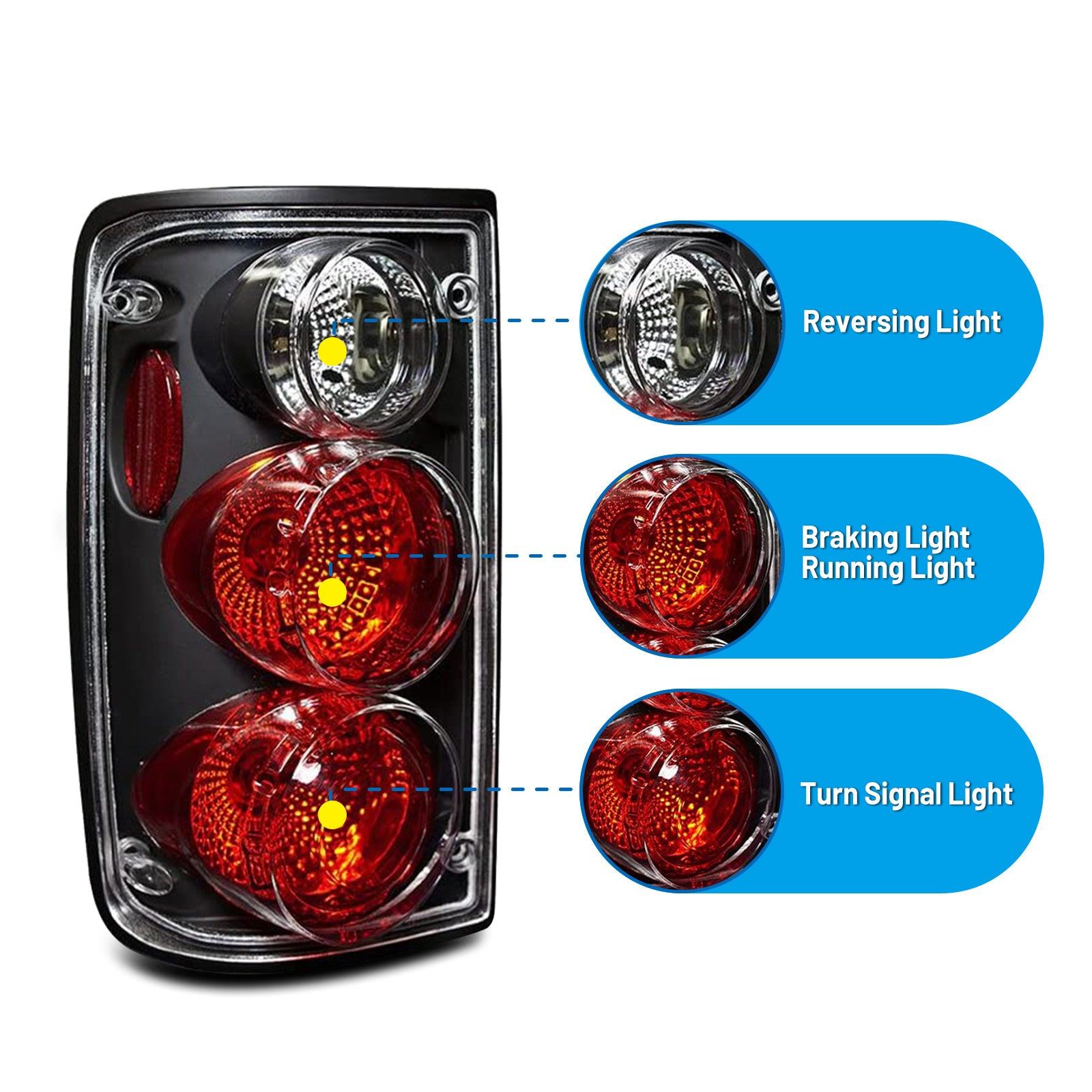 89-95 Toyota Pickup: Winjet Altezza Tail Lights - Black/Clear photo 2