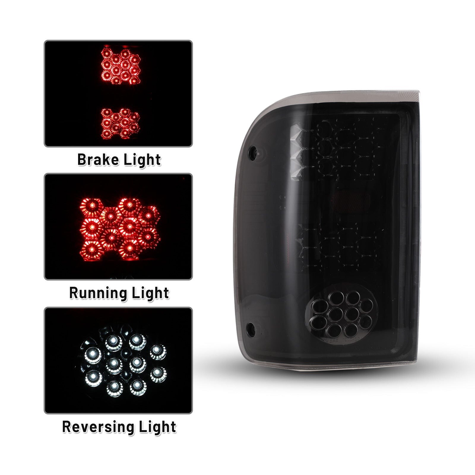 93-99 Ford Ranger: Winjet LED Tail Lights - Black/Smoke photo 2