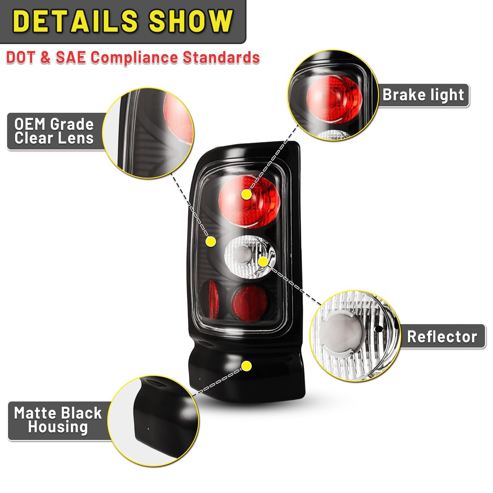 94-02 Ram 1500/HD: Winjet Altezza Tail Lights - Black/Clear photo 2
