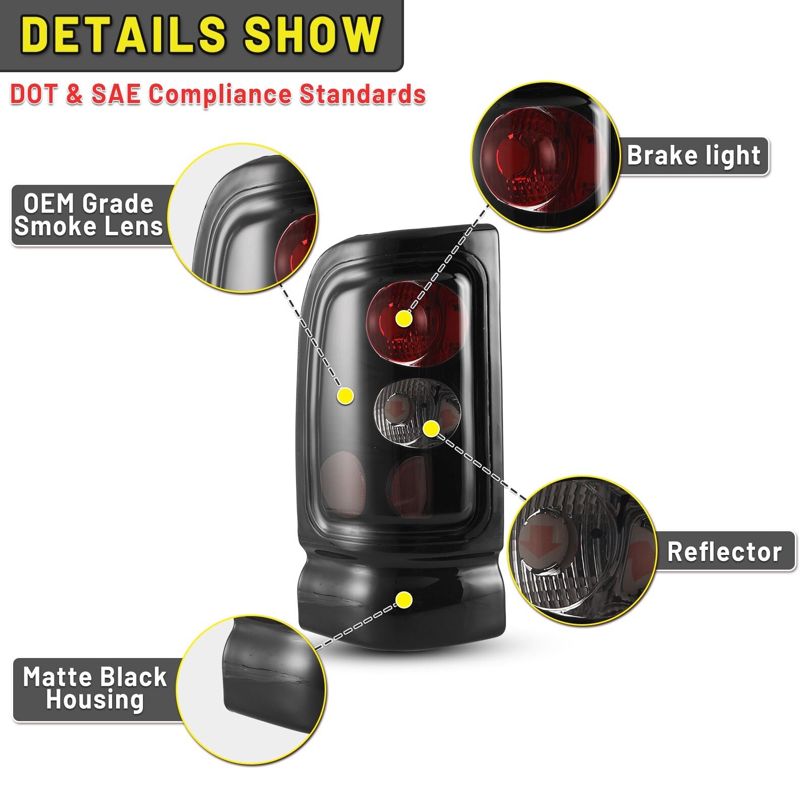 94-02 Ram 1500/HD: Winjet Altezza Tail Lights - Black/Smoke photo 2