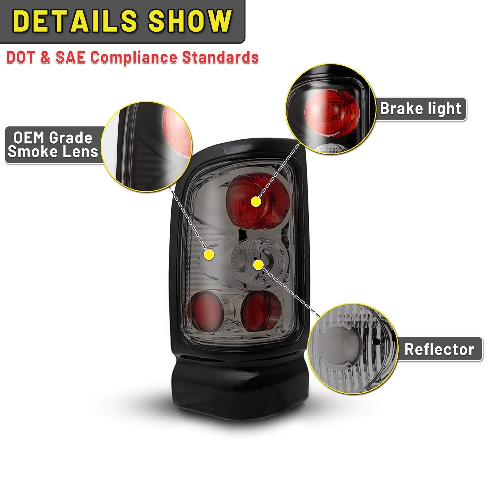 94-02 Ram 1500/HD: Winjet Altezza Tail Lights - Chrome/Smoke photo 2
