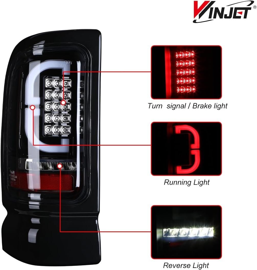 94-02 Ram 1500/HD: Winjet LED Tail Lights - Gloss Black/Clear photo 2