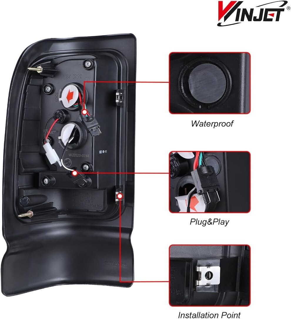 94-02 Ram 1500/HD: Winjet LED Tail Lights - Gloss Black/Clear photo 3