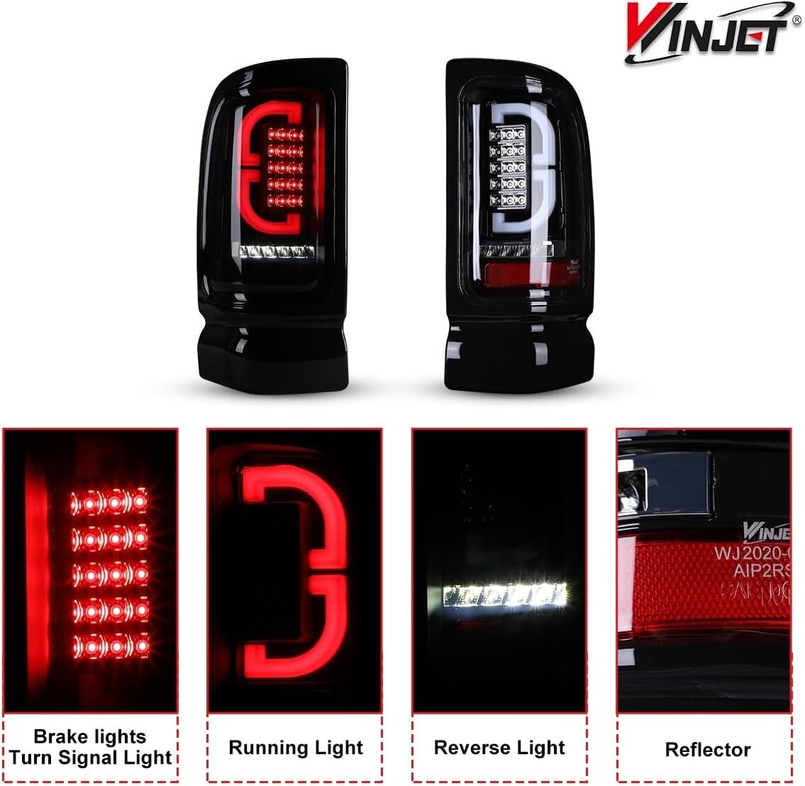 94-02 Ram 1500/HD: Winjet LED Tail Lights - Gloss Black/Clear photo 4