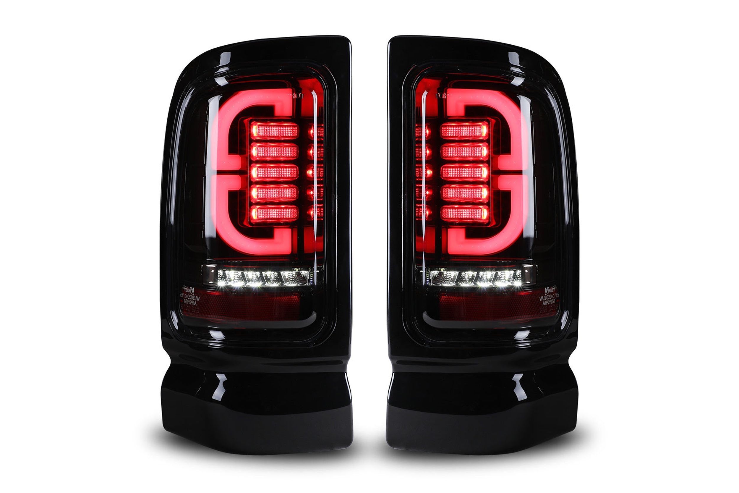 94-02 Ram 1500/HD: Winjet LED Tail Lights - Gloss Black/Clear
