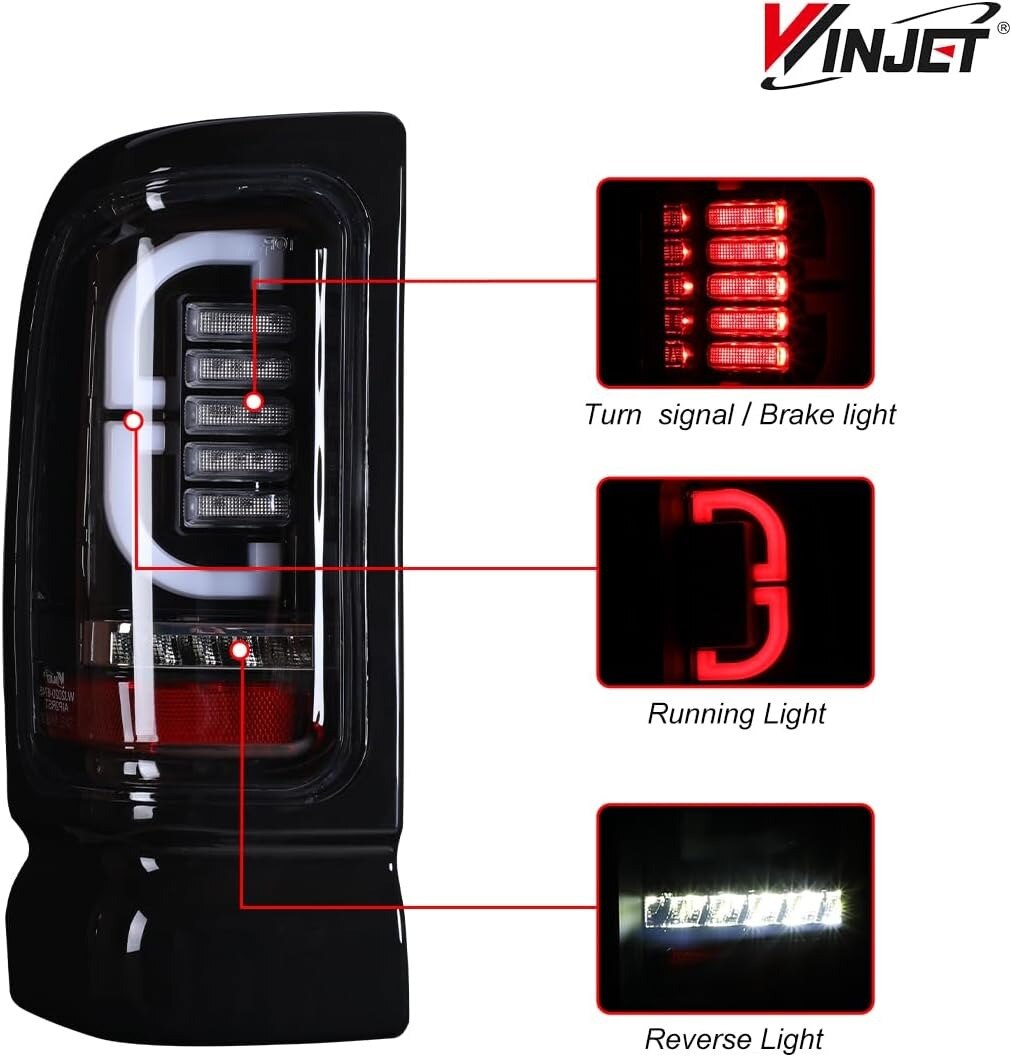 94-02 Ram 1500/HD: Winjet LED Tail Lights - Gloss Black/Clear photo 2