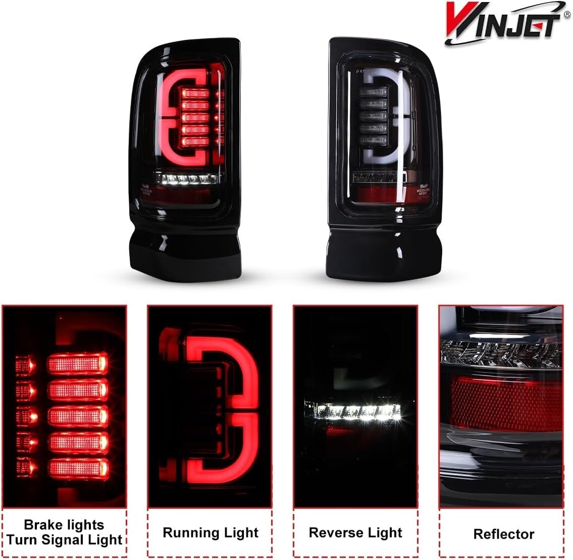 94-02 Ram 1500/HD: Winjet LED Tail Lights - Gloss Black/Clear photo 3