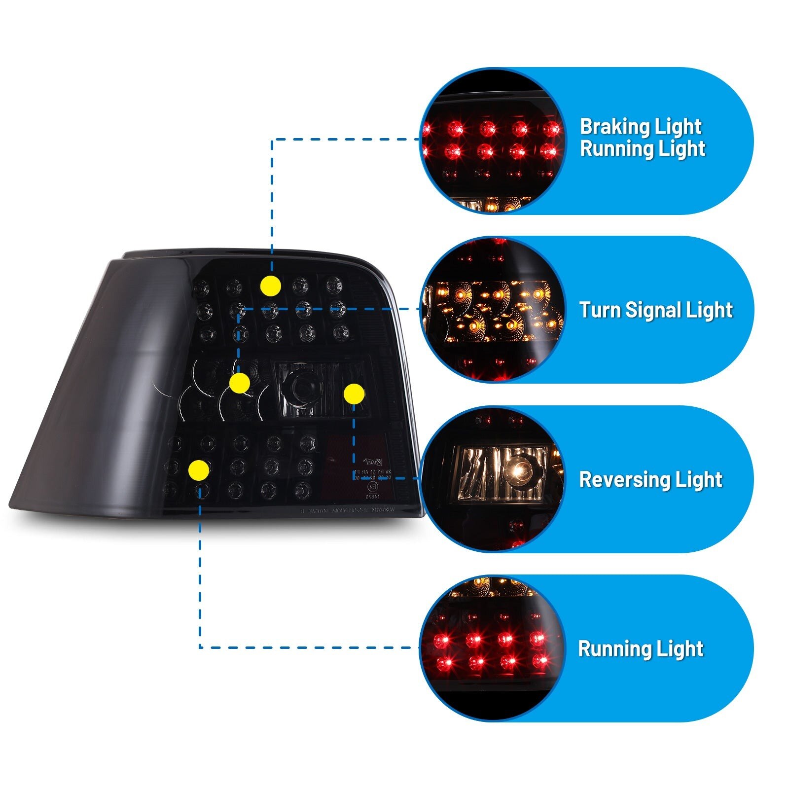 94-06 Volkswagen Golf IV: Winjet LED Tail Lights - Black/Smoke photo 2