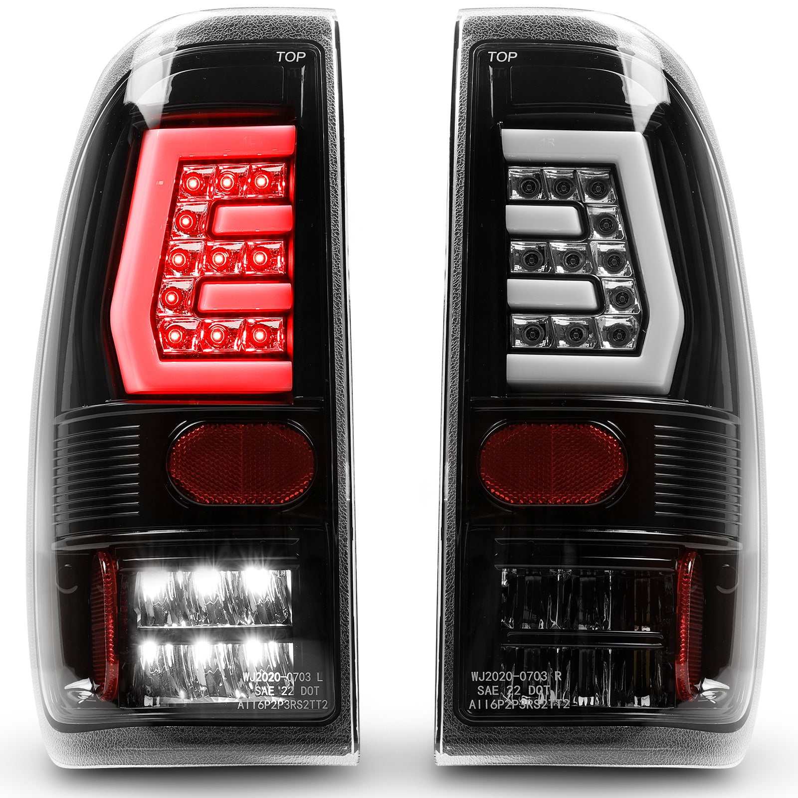 97-07 Ford Super Duty: Winjet LED Tail Lights - Gloss Black/Clear photo 2