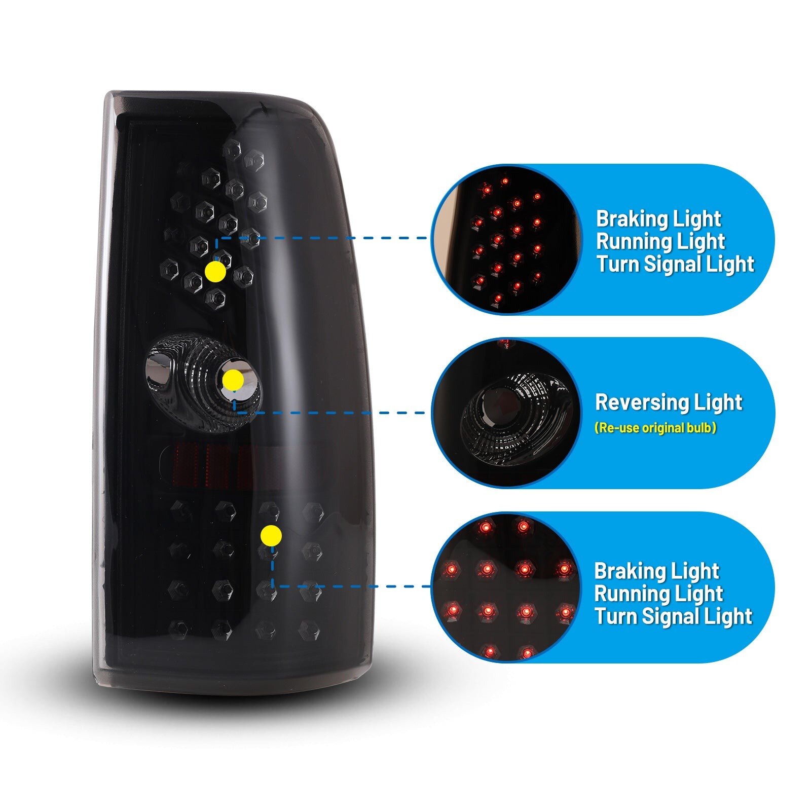 99-07 Chevrolet Silverado: Winjet LED Tail Lights - Black/Smoke