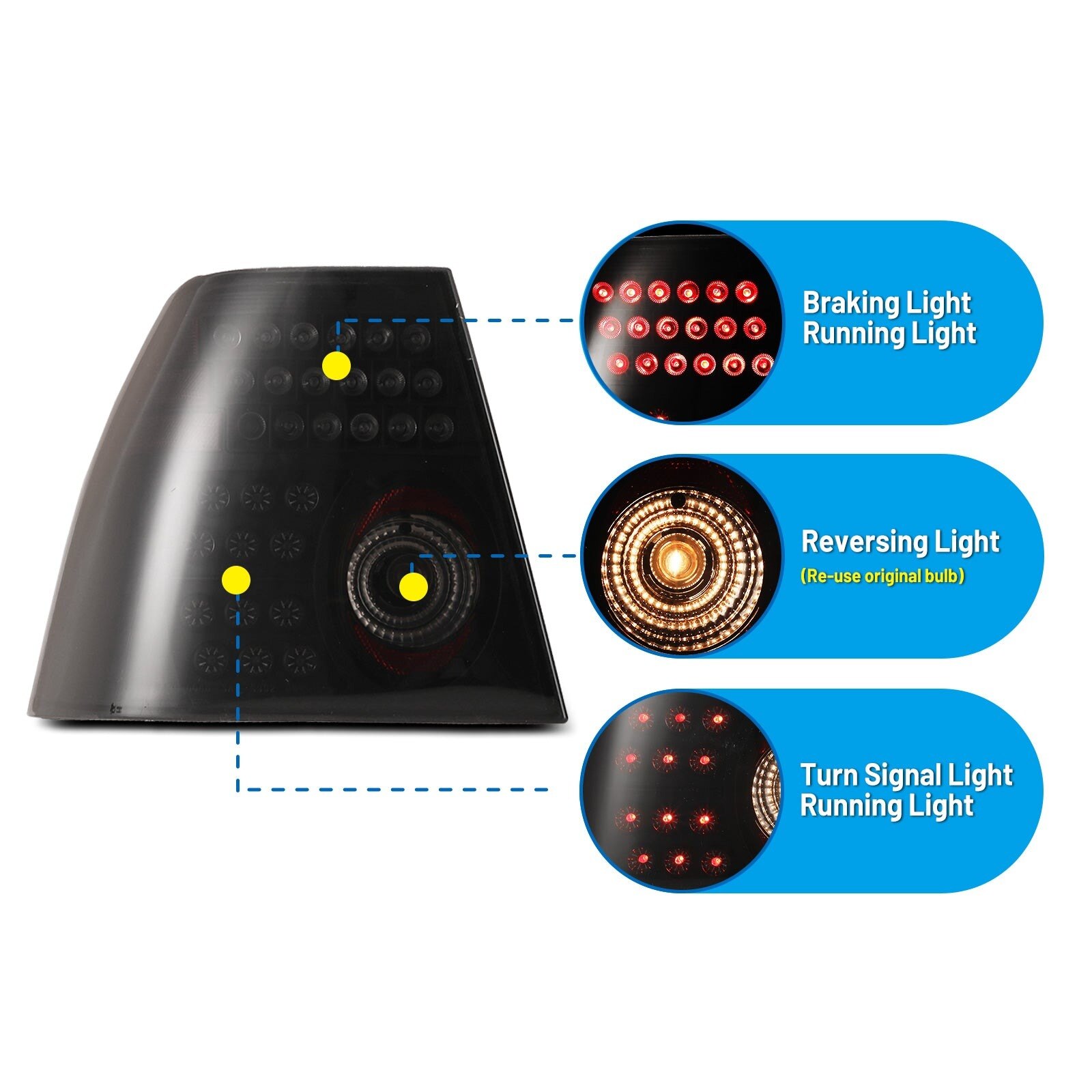 99-05 Volkswagen Jetta: Winjet LED Tail Lights - Black/Smoke photo 2