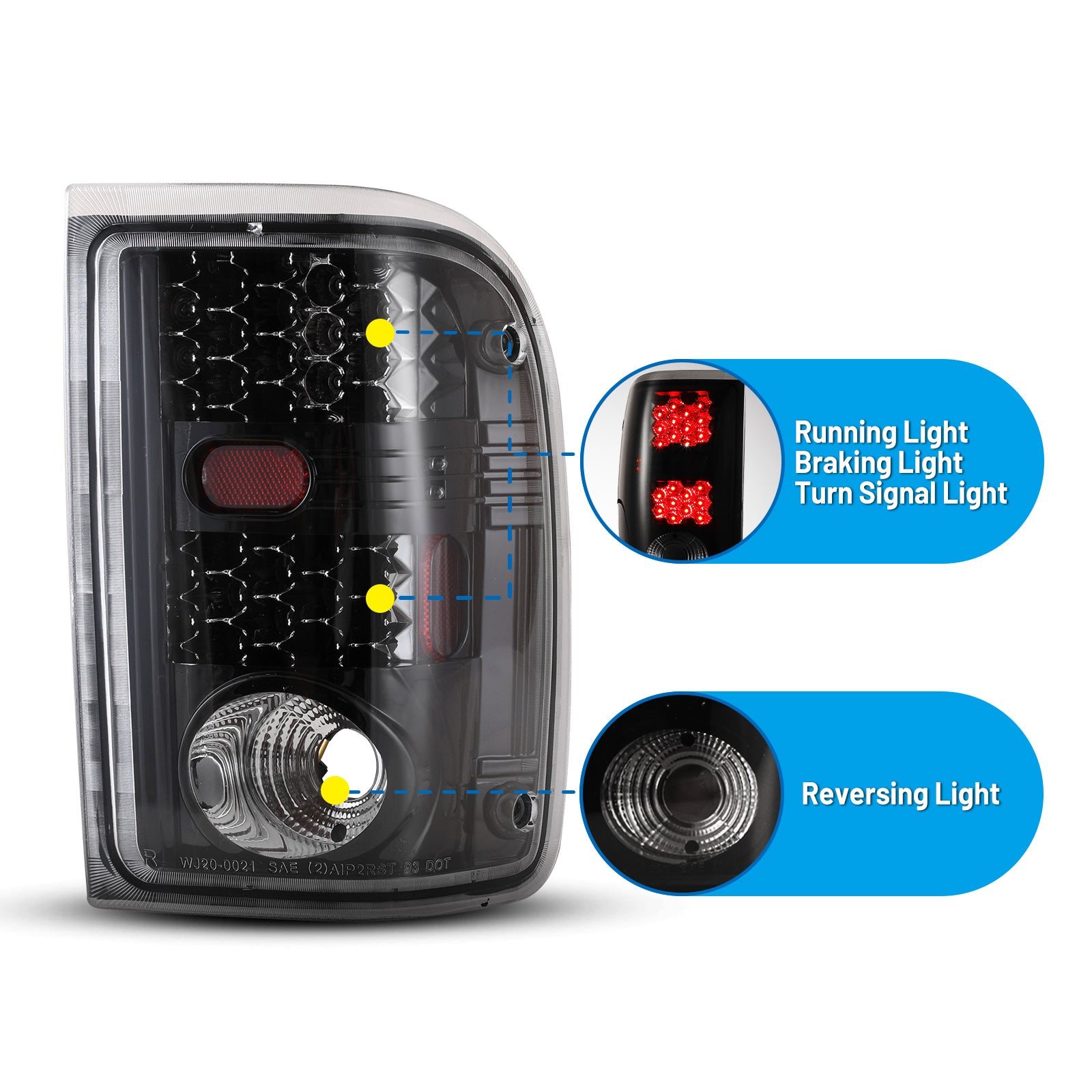 00-05 Ford Ranger: Winjet LED Tail Lights - Gloss Black/Clear photo 2