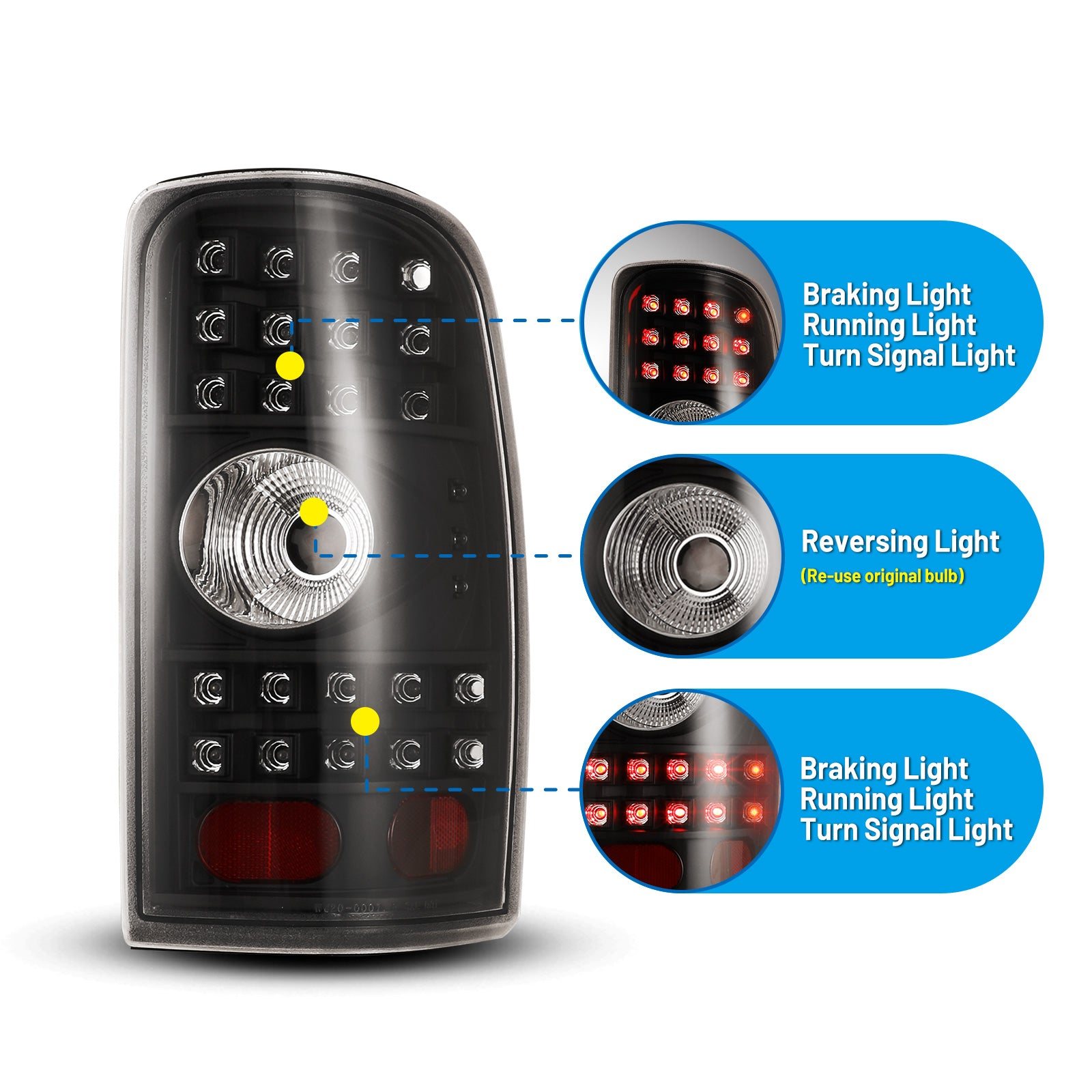 00-06 GMC Yukon: Winjet LED Tail Lights - Black/Clear photo 2