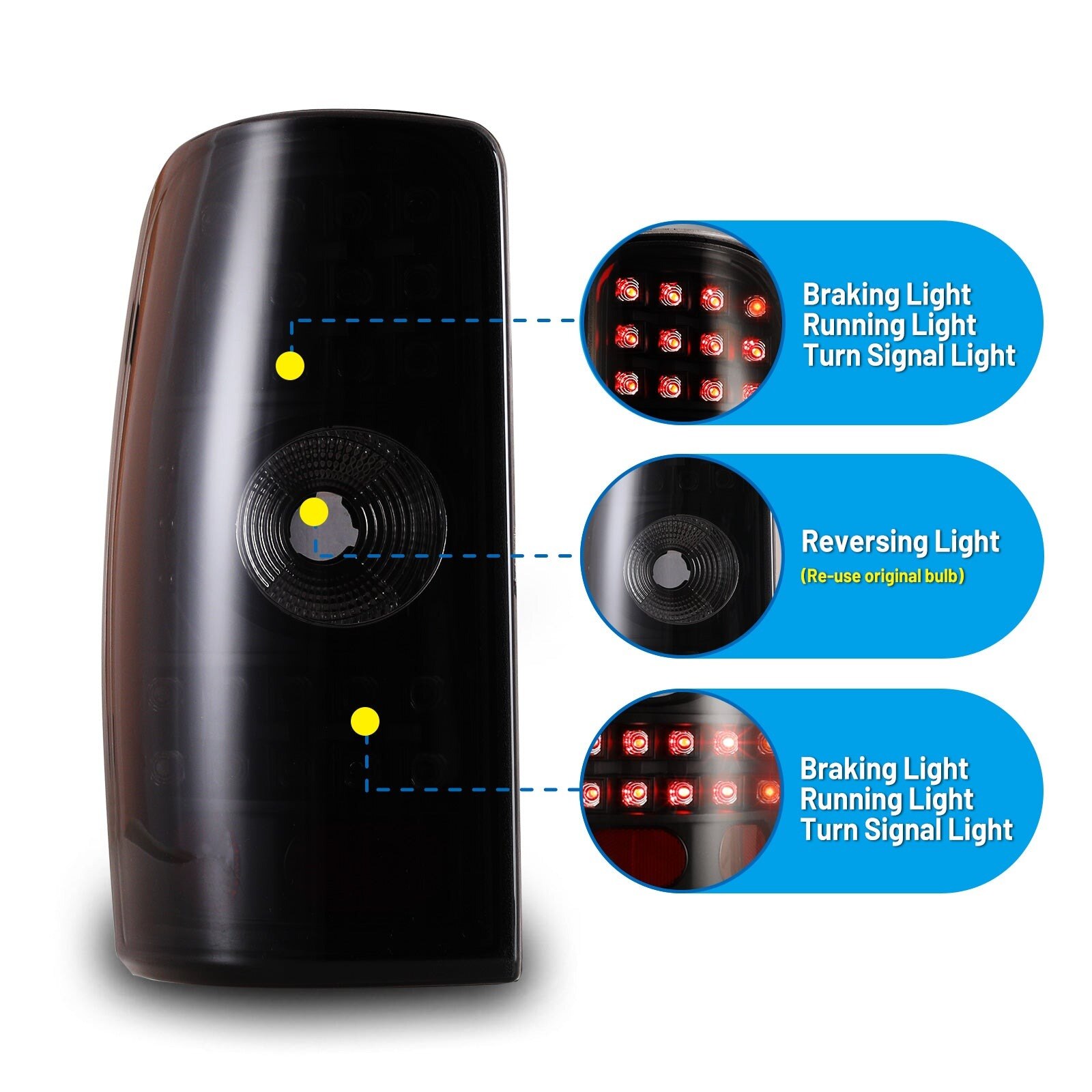 00-06 Chevrolet Tahoe: Winjet LED Tail Lights - Black/Smoke