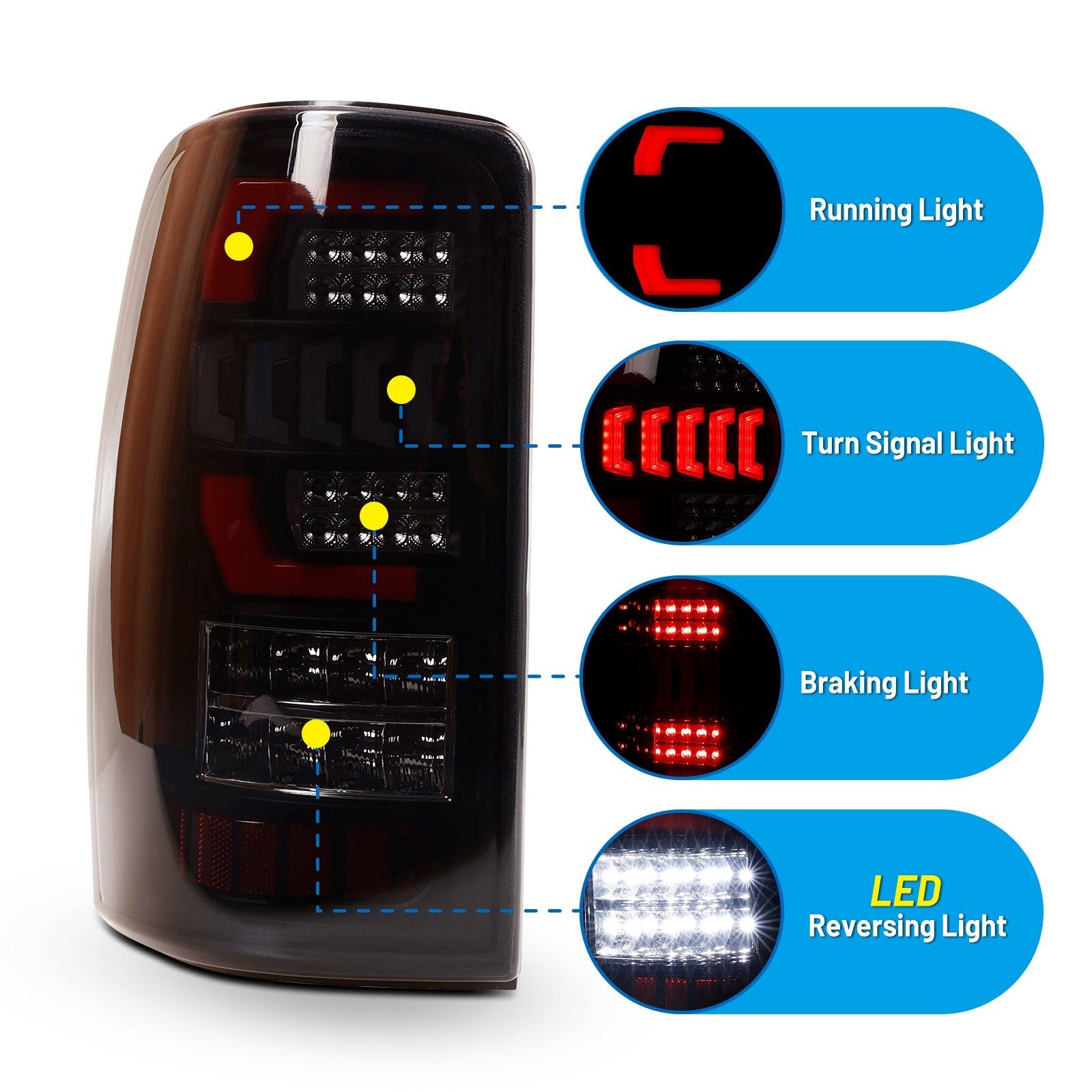 00-06 Chevrolet Tahoe: Winjet LED Tail Lights - Black/Smoke photo 2