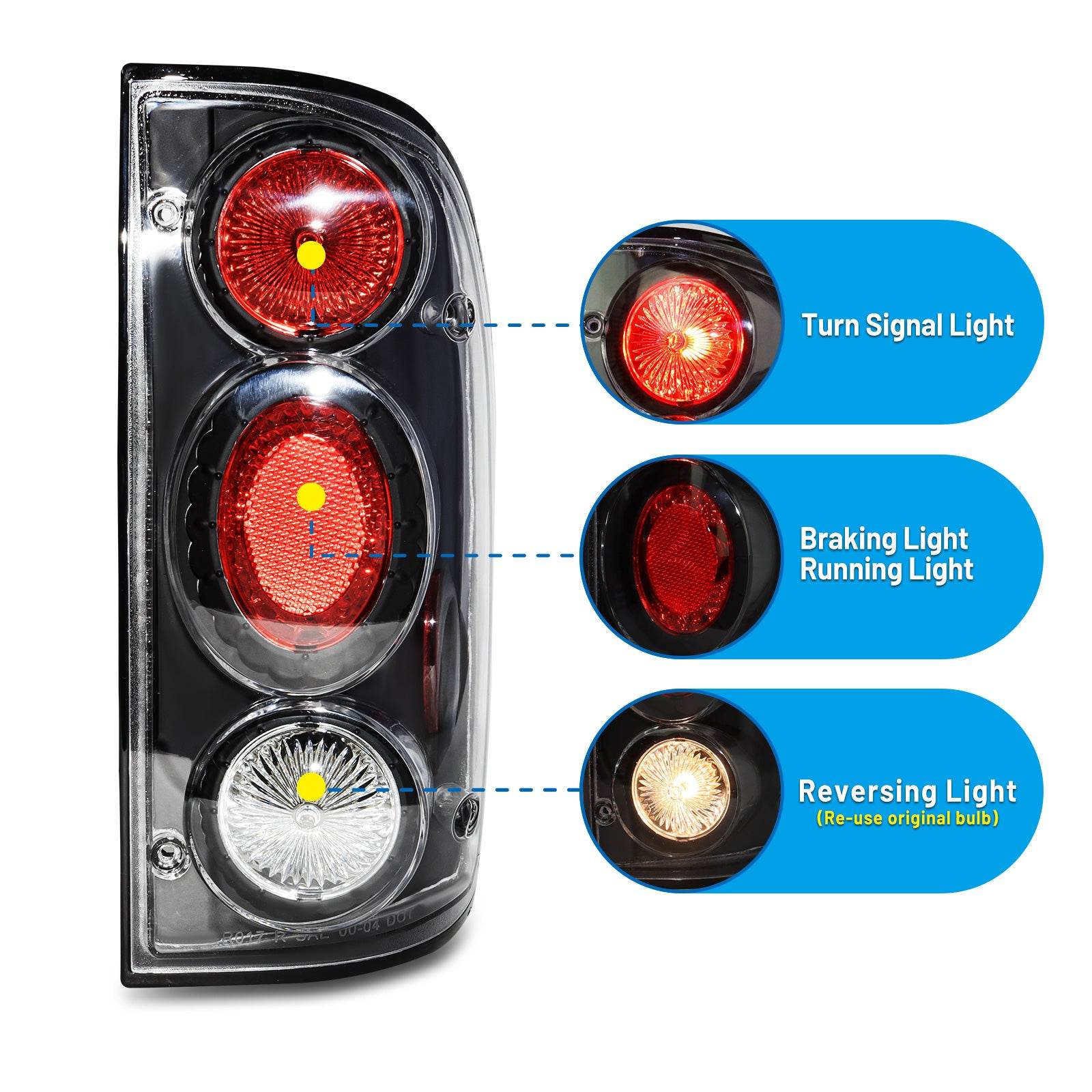 01-04 Toyota Pickup: Winjet Altezza Tail Lights - Black/Clear photo 2