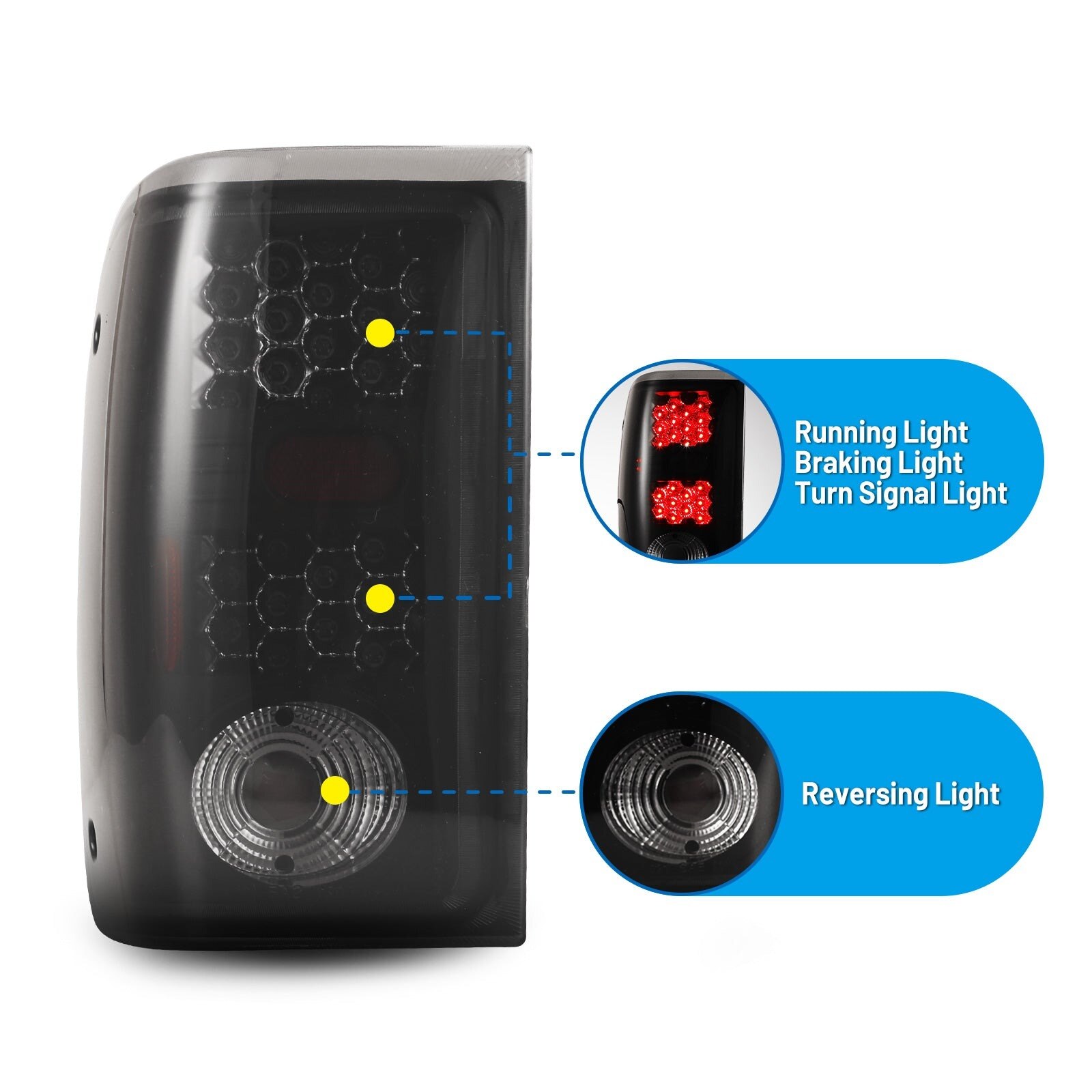01-05 Ford Ranger: Winjet LED Tail Lights - Black/Smoke photo 2