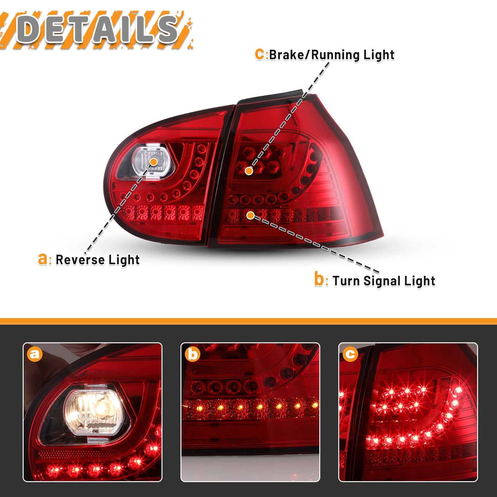 06-09 Volkswagen Golf GTI VI: Winjet LED Tail Lights - Chrome/Red photo 2