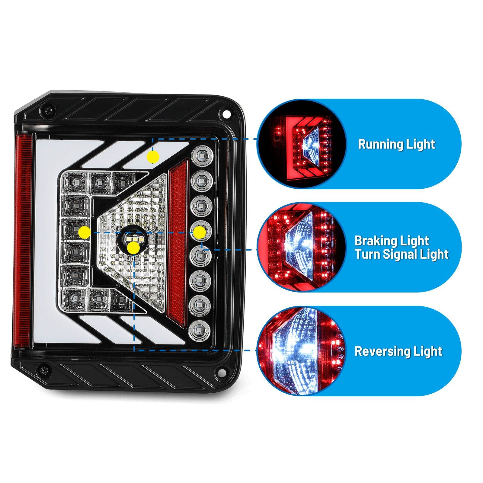 07-18 Jeep Wrangler JK: Winjet LED Tail Lights - Gloss Black/Clear photo 3