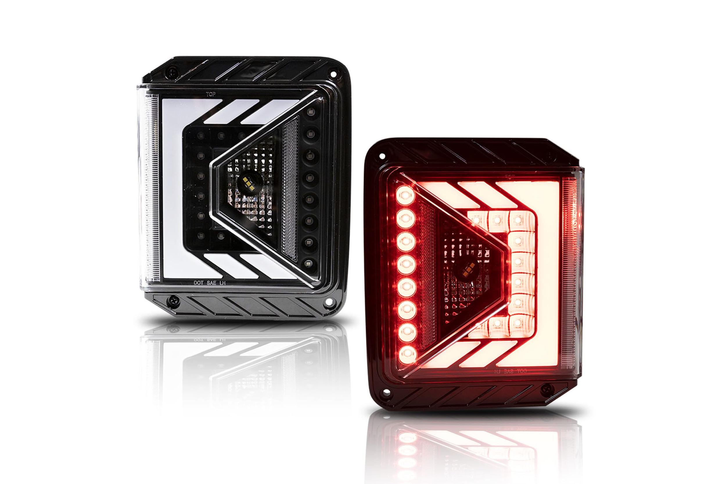 07-18 Jeep Wrangler JK: Winjet LED Tail Lights - Black/Clear/Clear Reflector