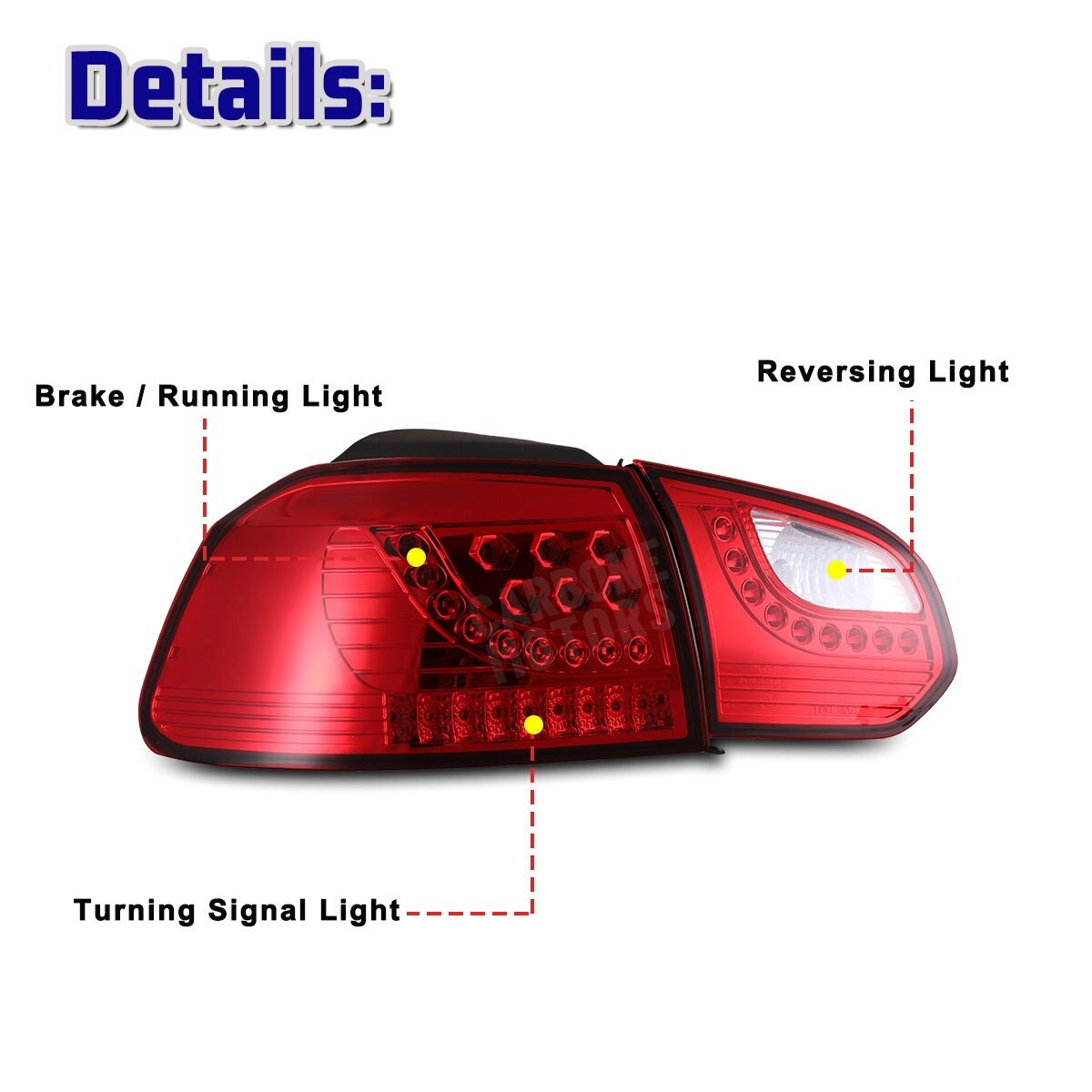 10-14 Volkswagen Golf GTI VI: Winjet LED Tail Lights - Chrome/Red photo 2