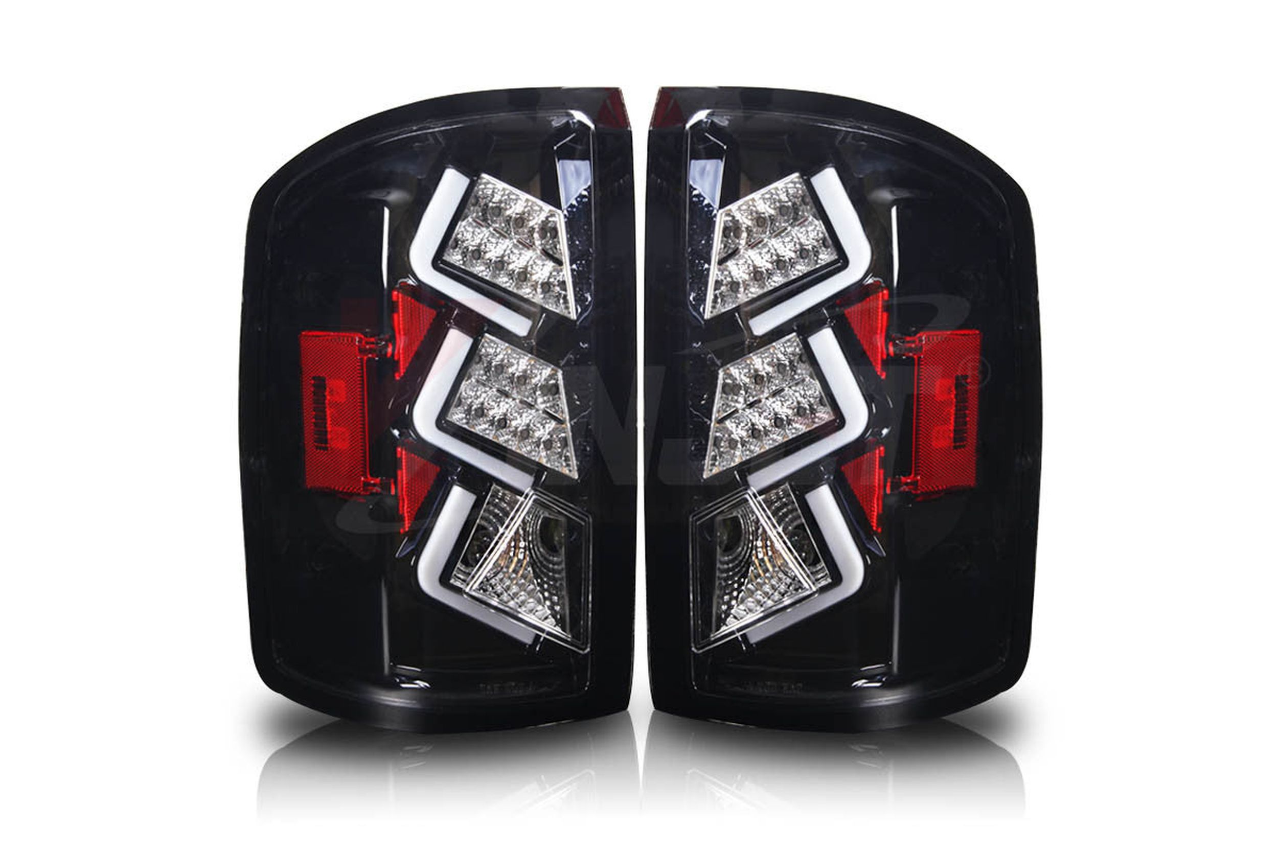 14-19 GMC Sierra: Winjet LED Tail Lights - Gloss Black/Clear