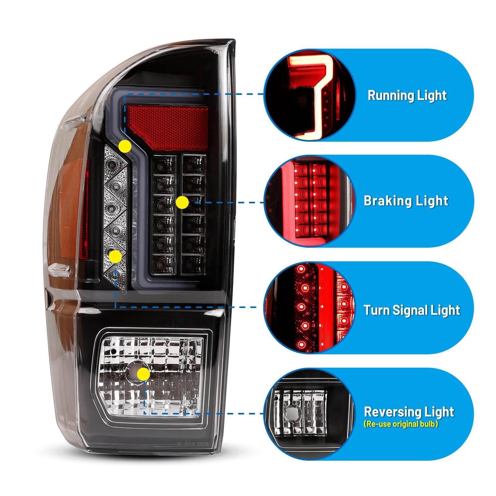 16-23 Toyota Tacoma: Renegade LED Tail Lights - Black/Clear/Smoke Glow Bar