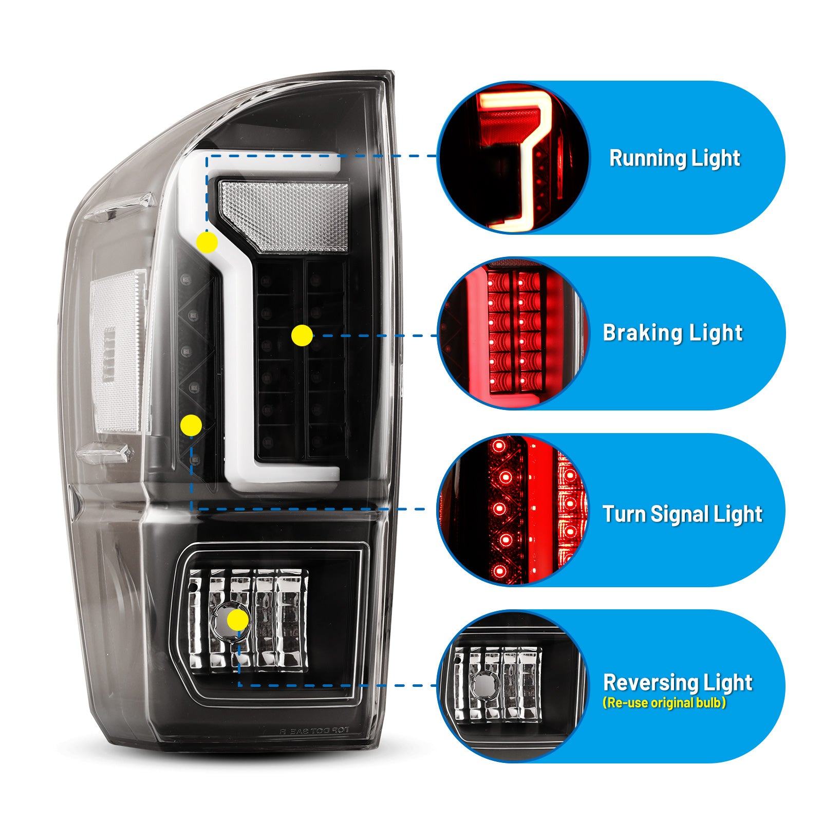 16-23 Toyota Tacoma: Renegade LED Tail Lights - Black/Clear/Clear Reflector photo 2