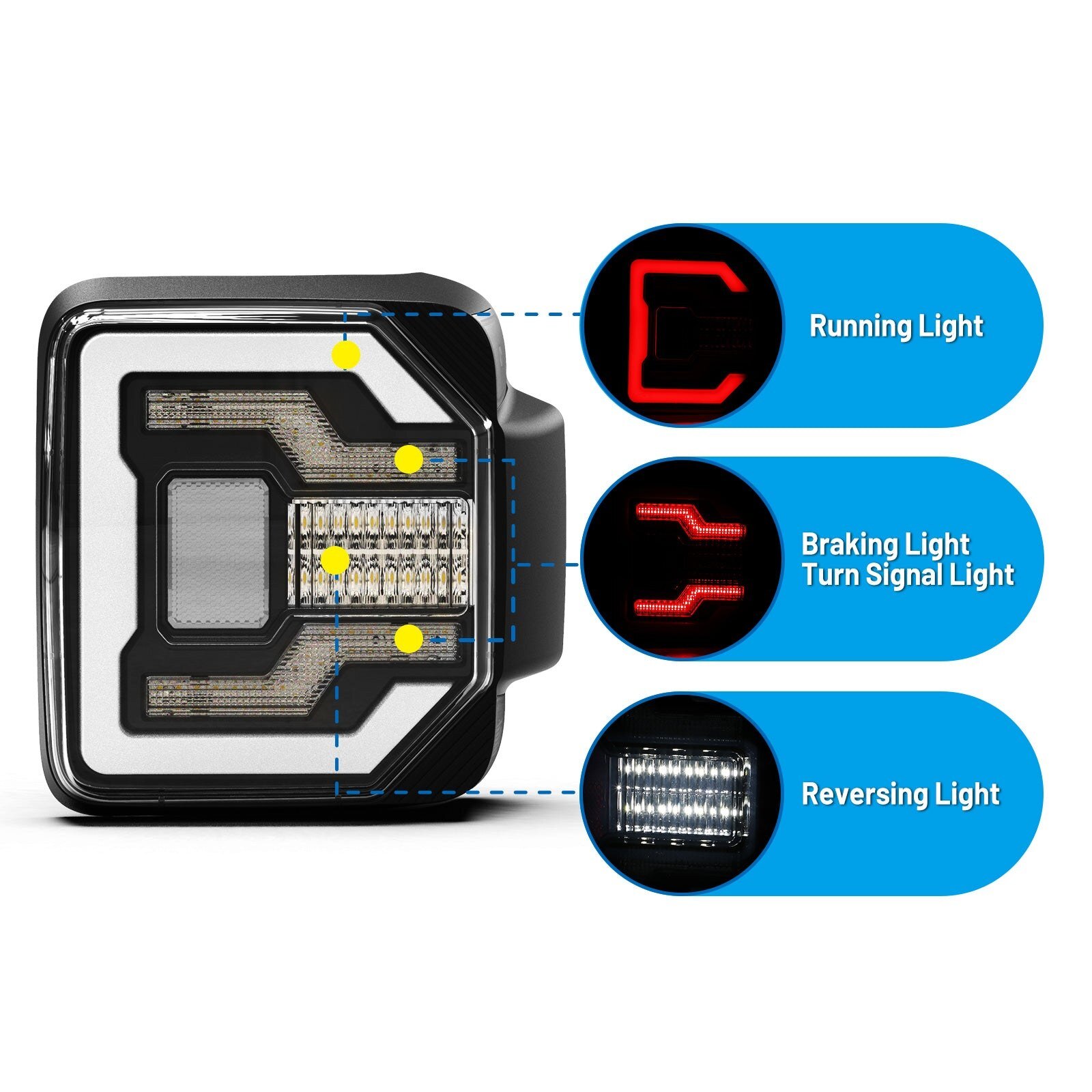 18-24 Jeep Wrangler JL: Renegade LED Tail Lights - Black/Clear/Clear Reflector photo 4