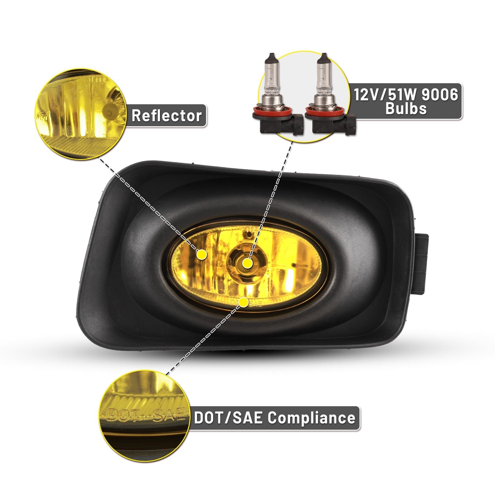03-05 Acura TSX: Winjet Fog Lights OE Replacement - Amber Yellow