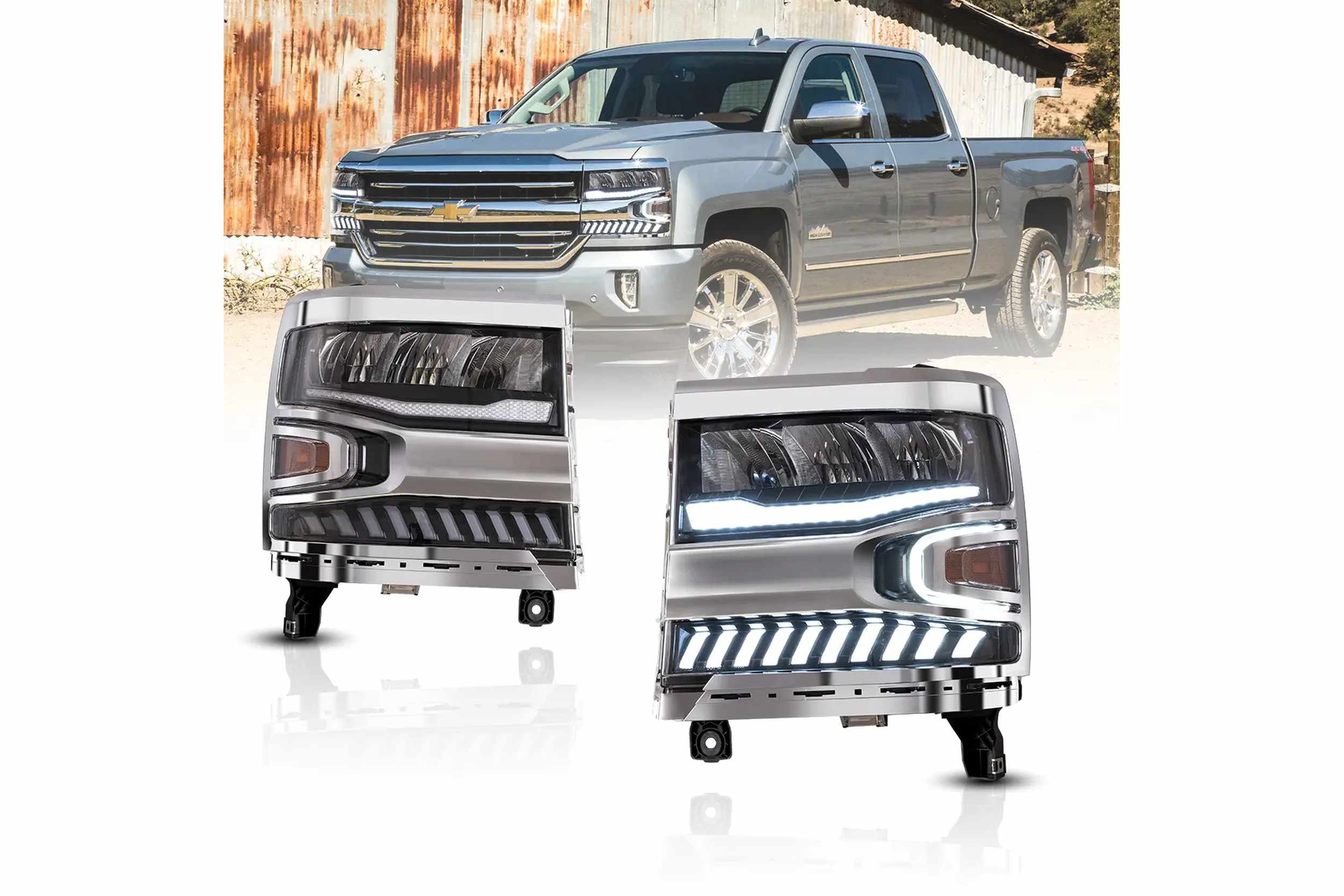 15-18 Chevrolet Silverado 1500: LED Headlights - Chrome/Clear Reflector photo 2