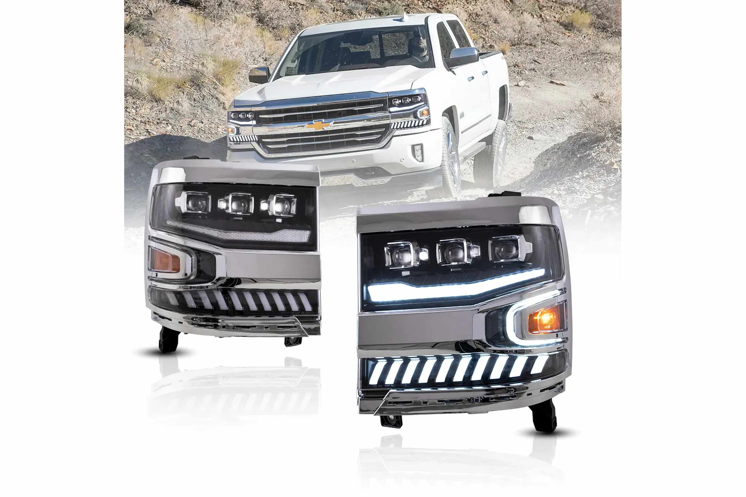 15-18 Chevrolet Silverado 1500: LED Projector Headlights - Black/Amber Reflector photo 2