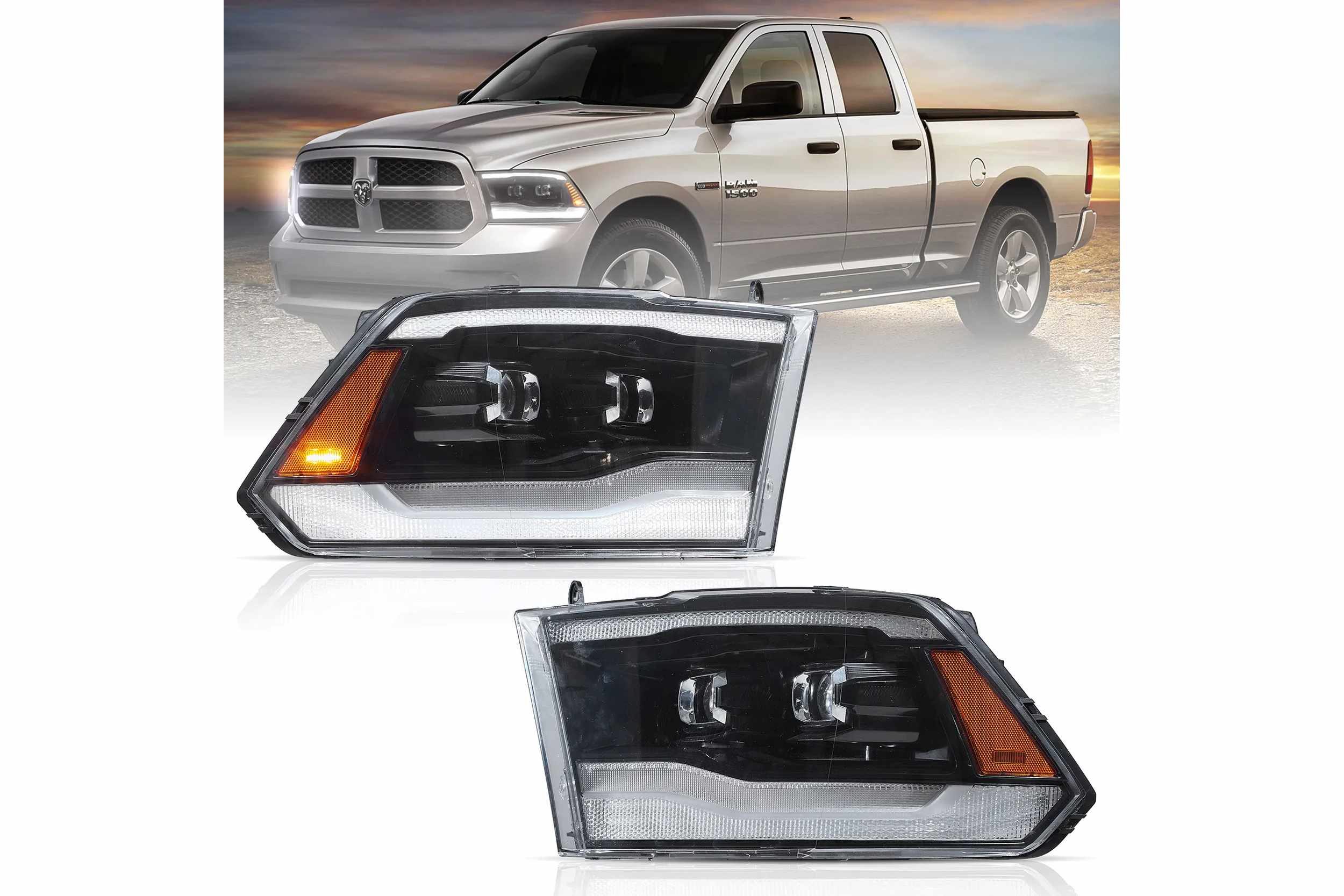 09-18 Dodge Ram 1500/HD: LED Projector Headlights - Black/Amber photo 2
