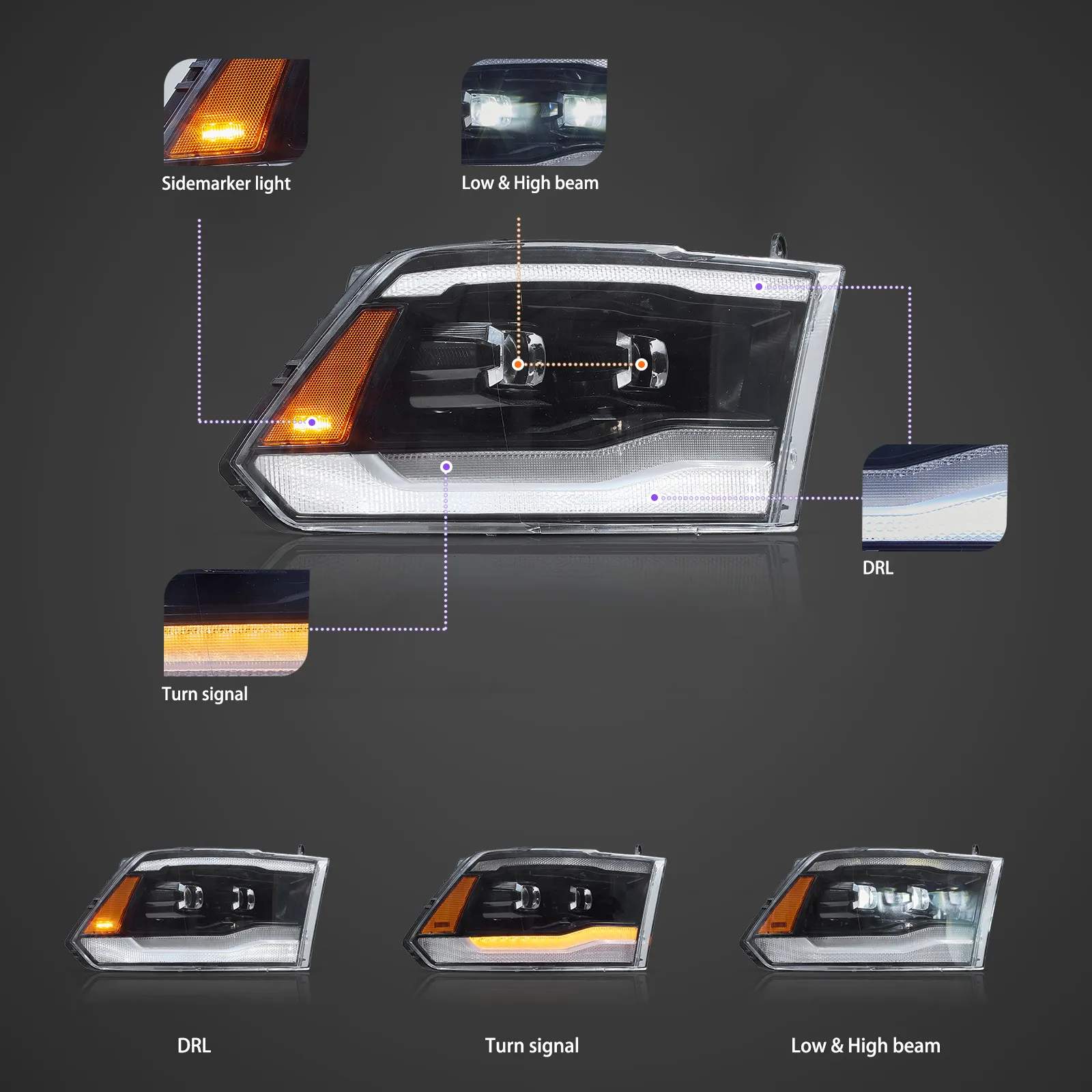09-18 Dodge Ram 1500/HD: LED Projector Headlights - Black/Amber photo 3