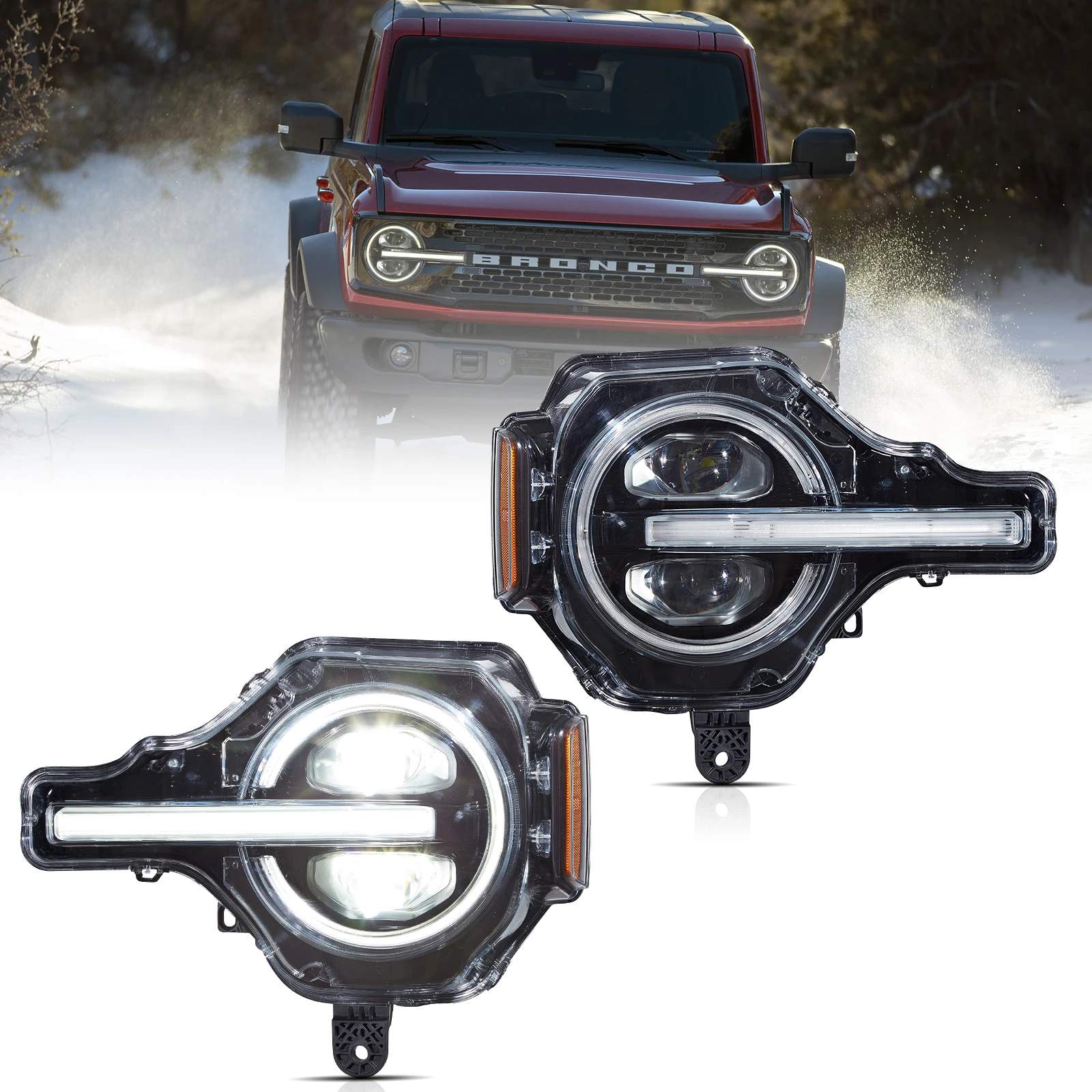 20-26 Ford Bronco: LED Projector Headlights RGB - Black photo 2