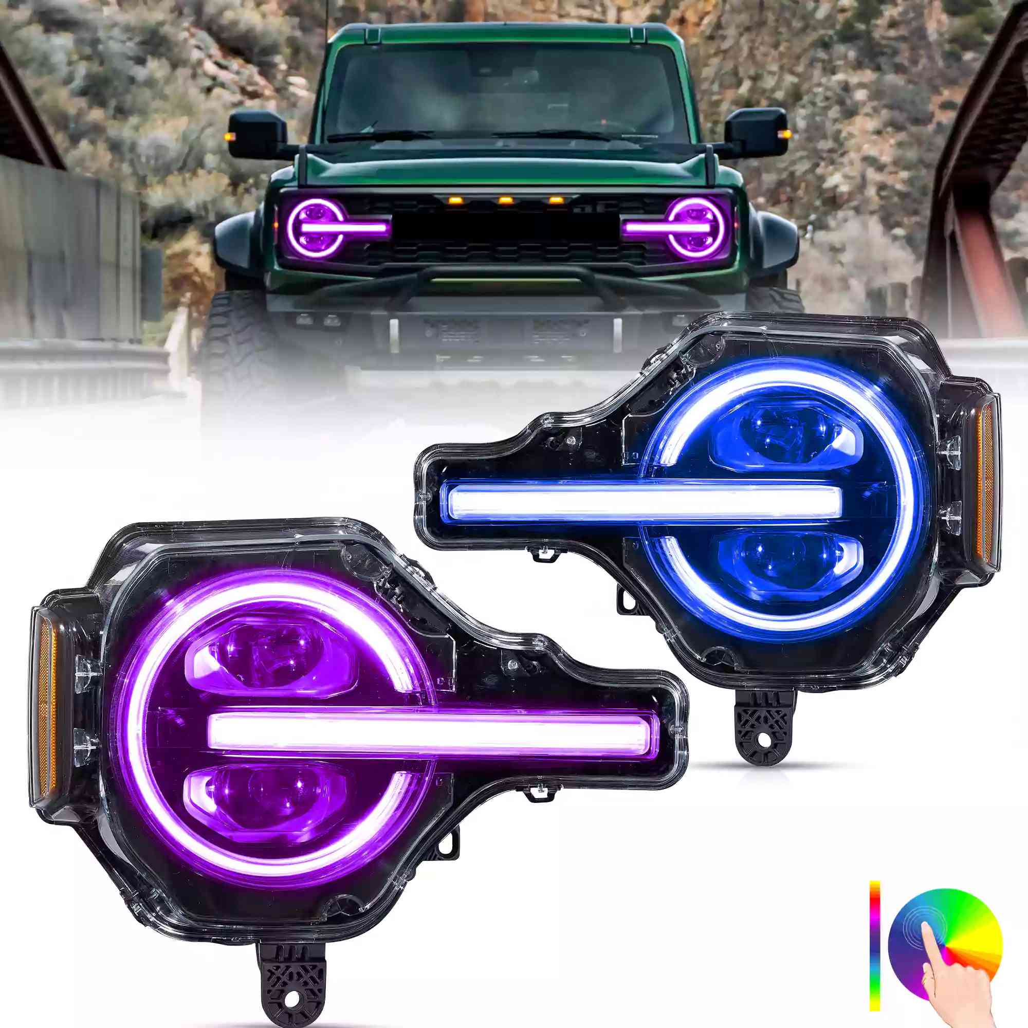 20-26 Ford Bronco: LED Projector Headlights RGB - Black photo 3