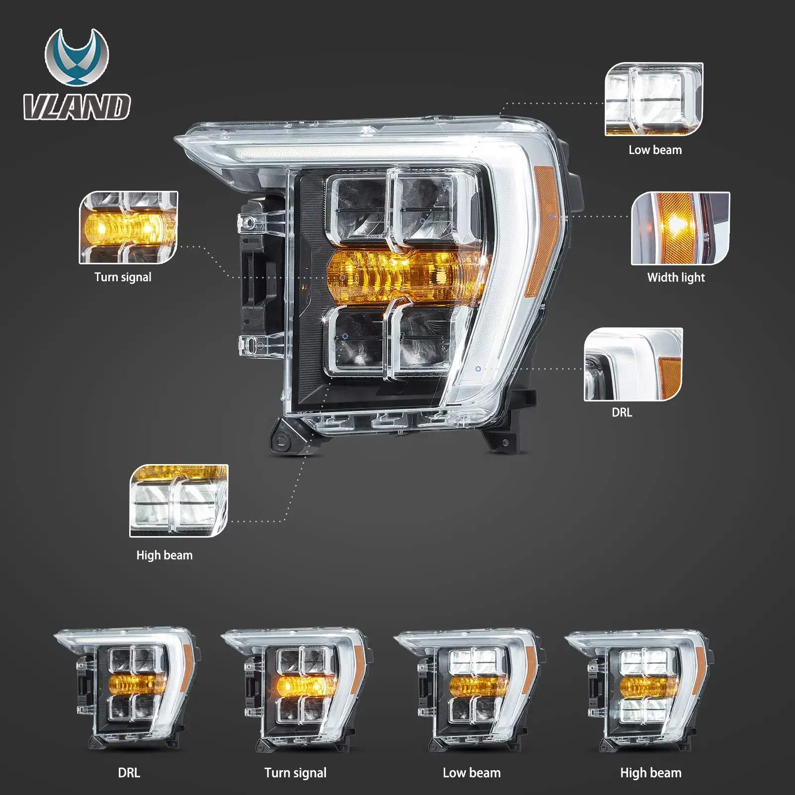 21-23 Ford F-150: LED Headlights - Chrome photo 3