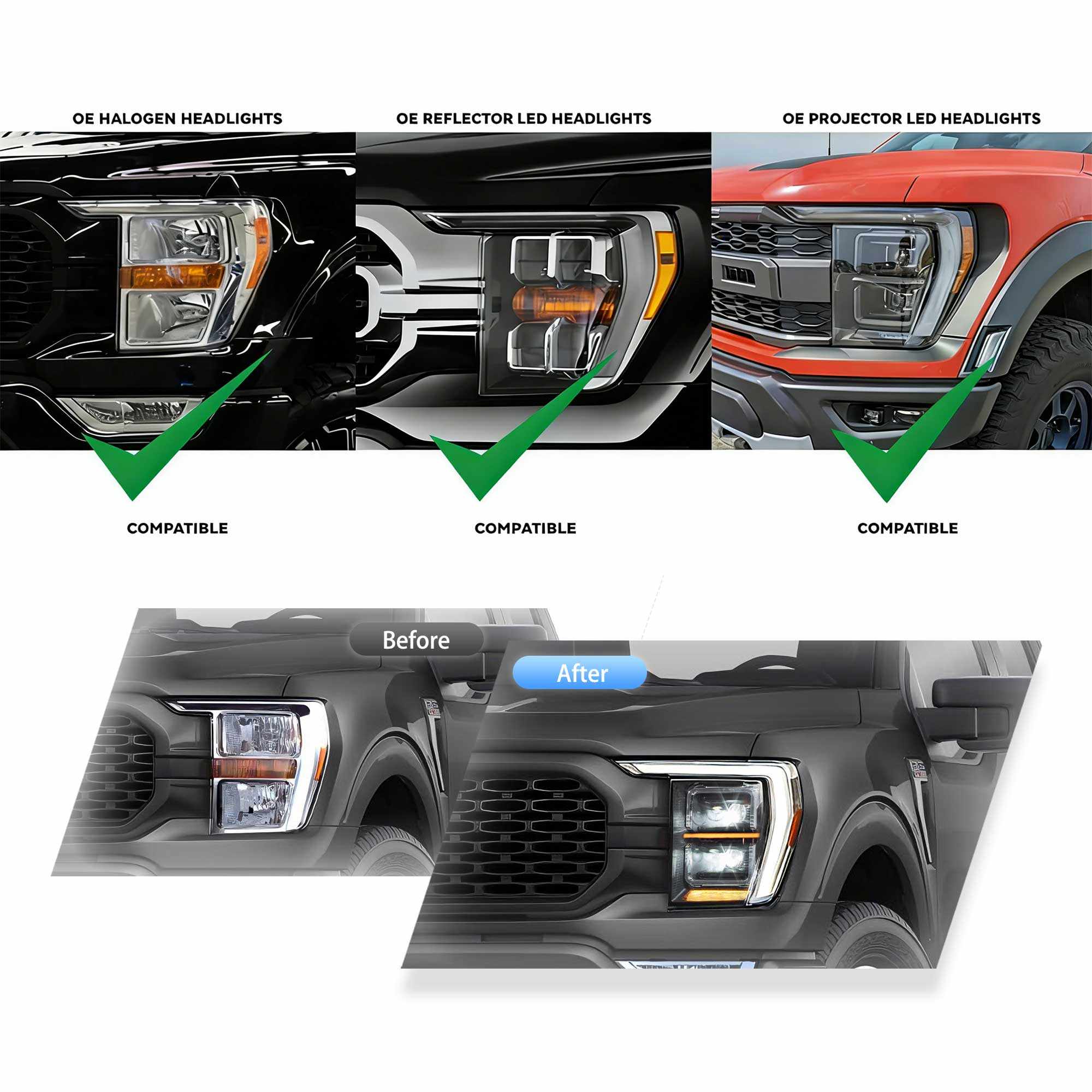 21-23 Ford F-150: LED Matrix Projector Headlights - Black photo 4