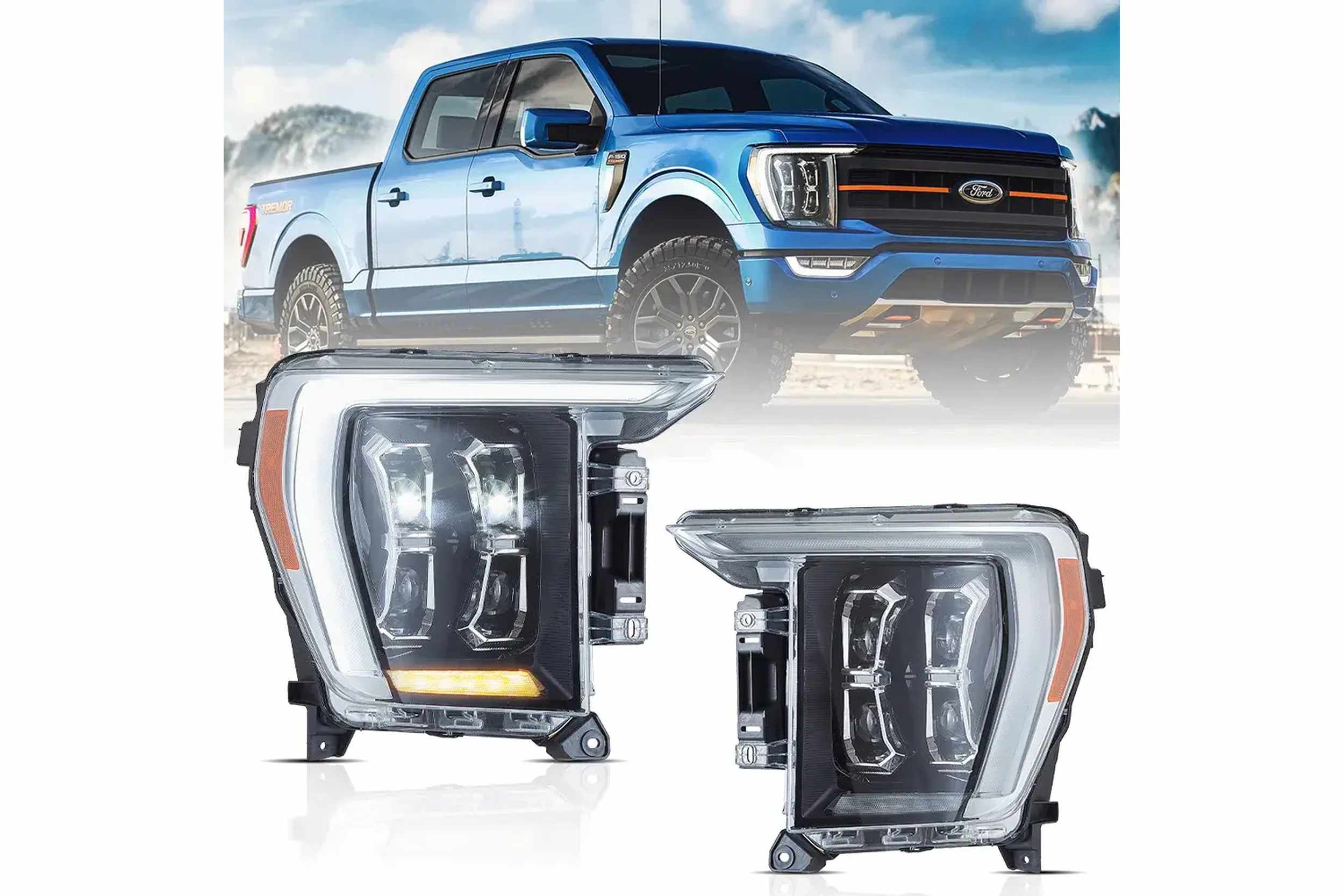 21-23 Ford F-150: LED Projector Headlights - Black photo 2