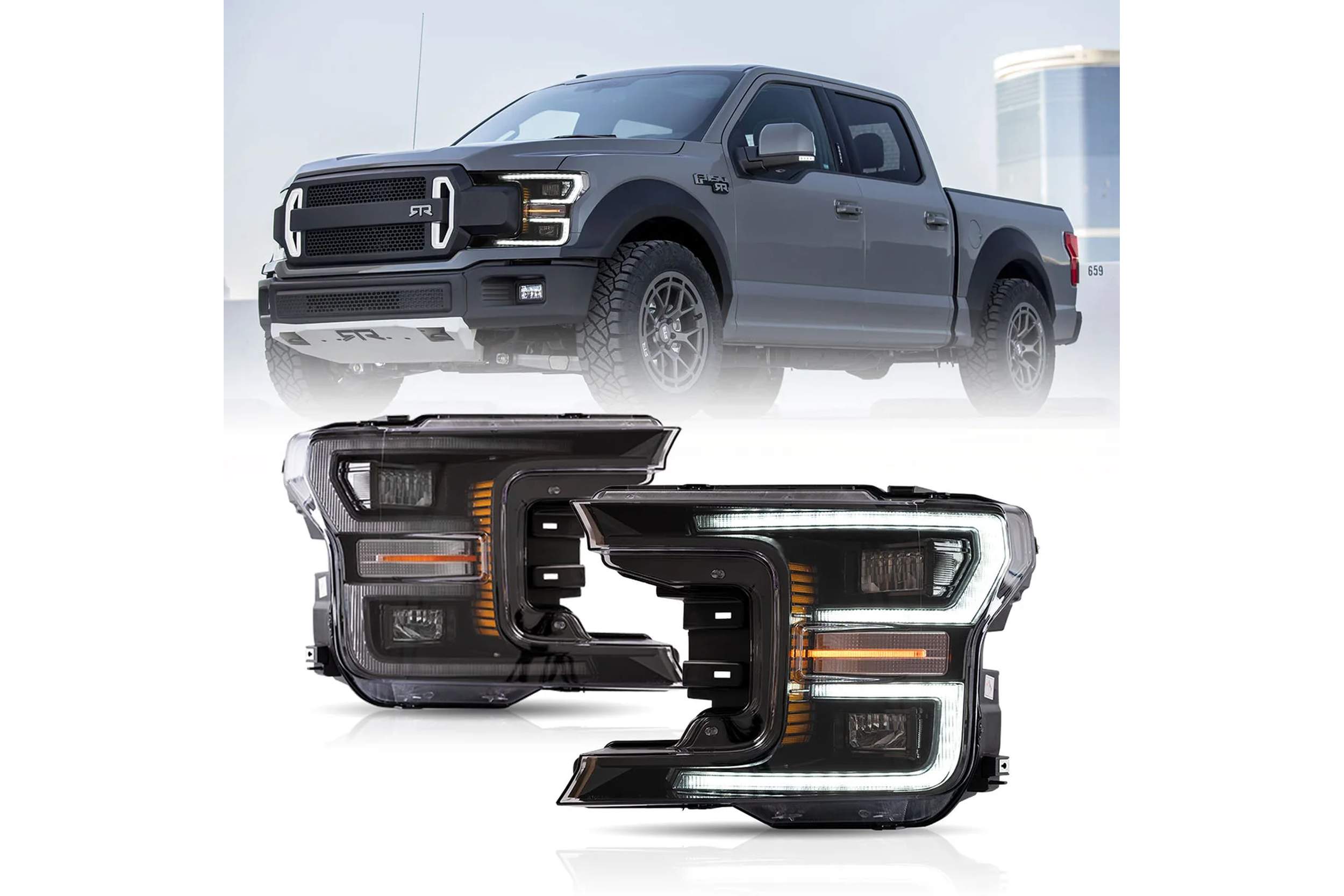 18-20 Ford F-150: LED Projector Headlights - Black photo 2