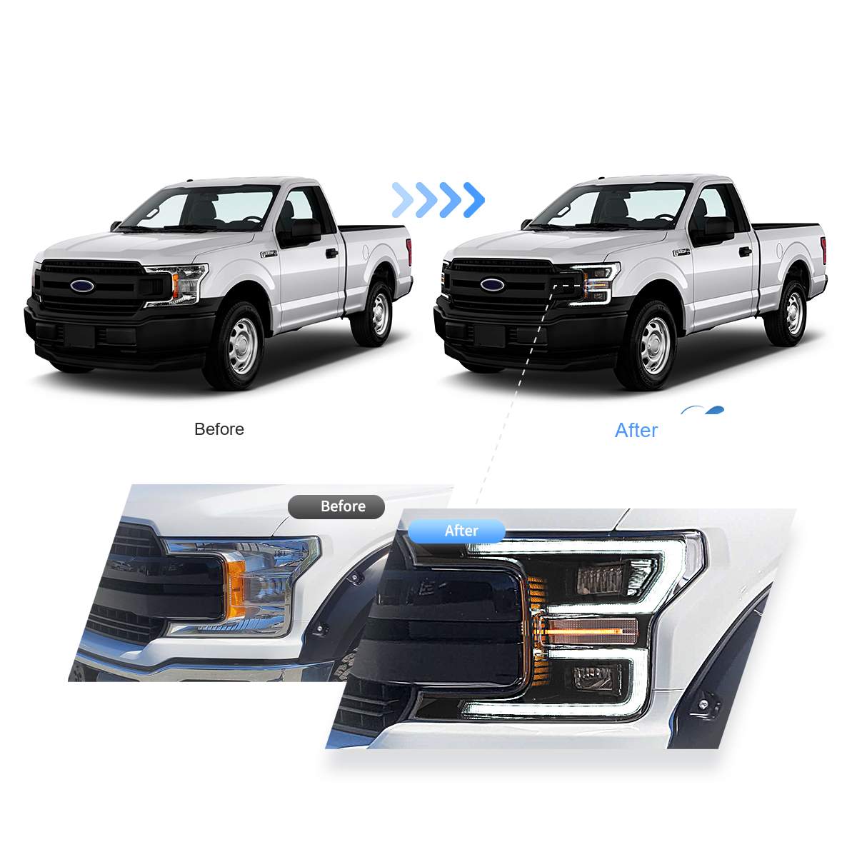 18-20 Ford F-150: LED Projector Headlights - Black photo 4