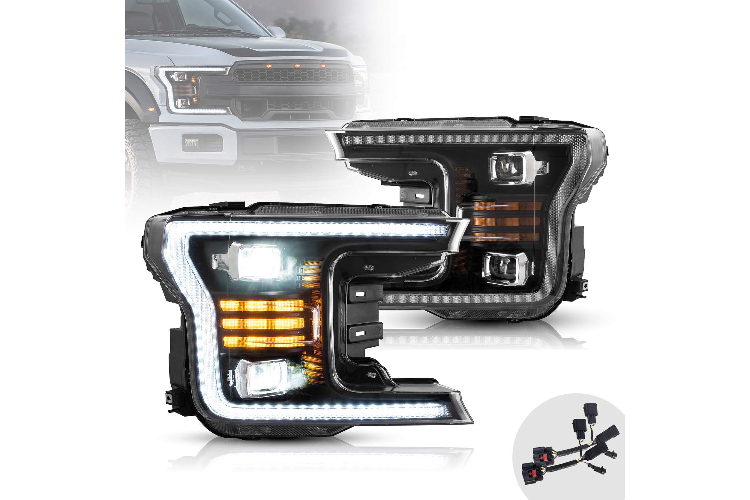 18-20 Ford F-150: LED Projector Headlights - Black photo 4