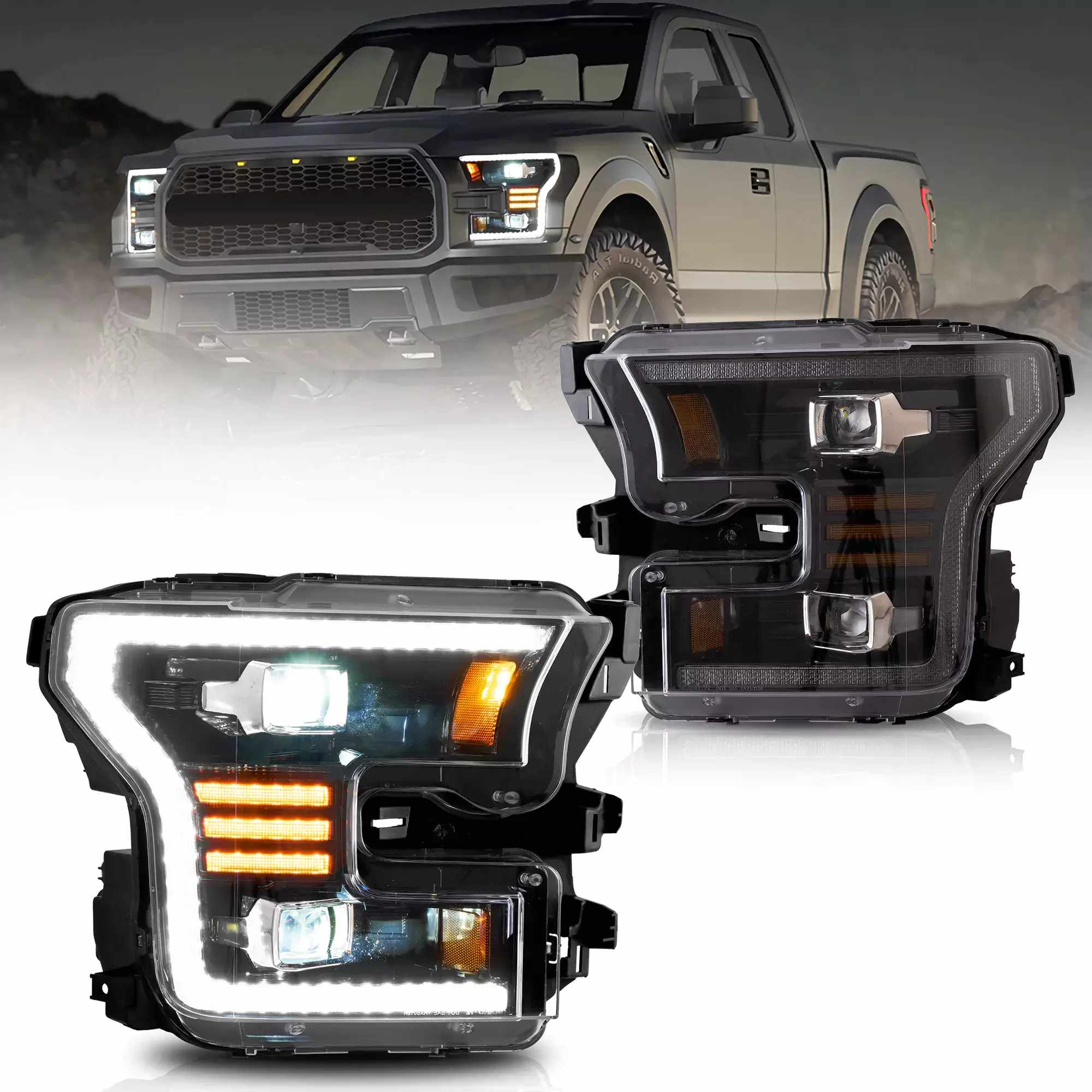 15-17 Ford F-150: LED Projector Headlights - Black photo 2
